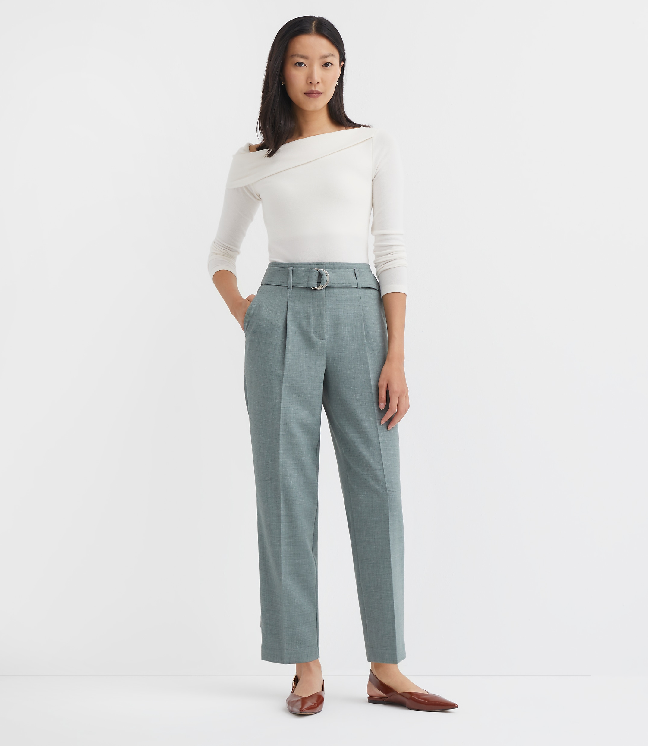 Belted Taper Pants in Melange