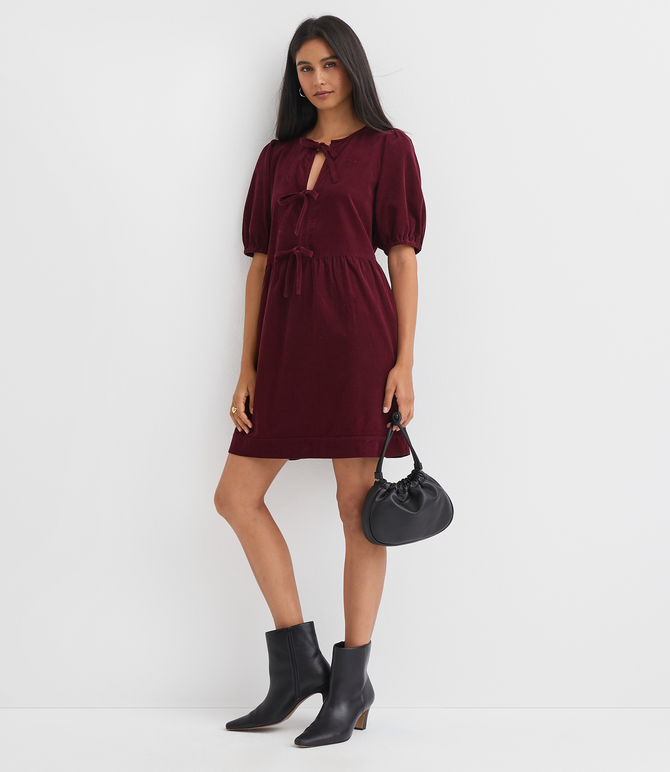 Corduroy Bow Mini Pocket Dress