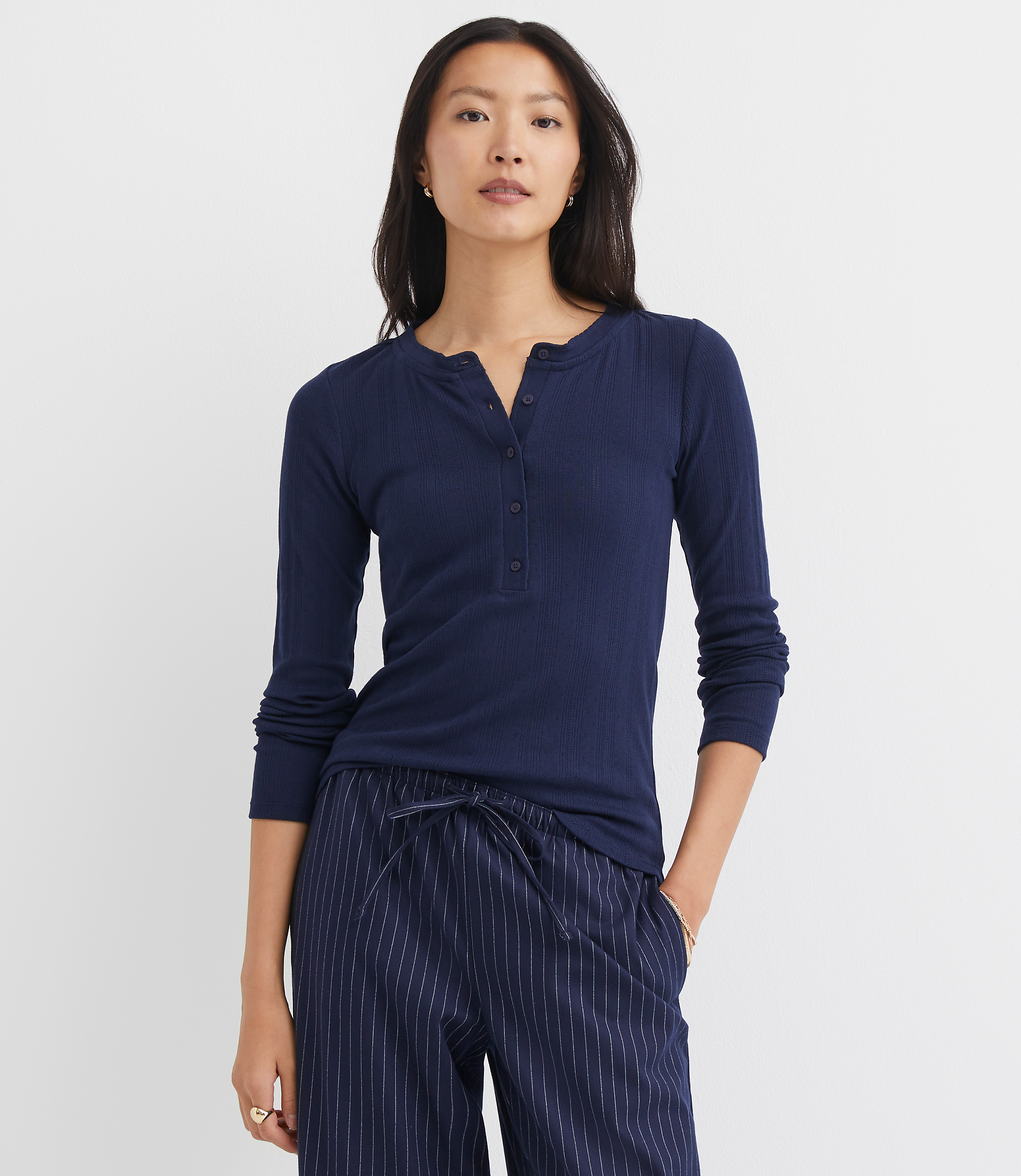 Scalloped Pointelle Henley Top