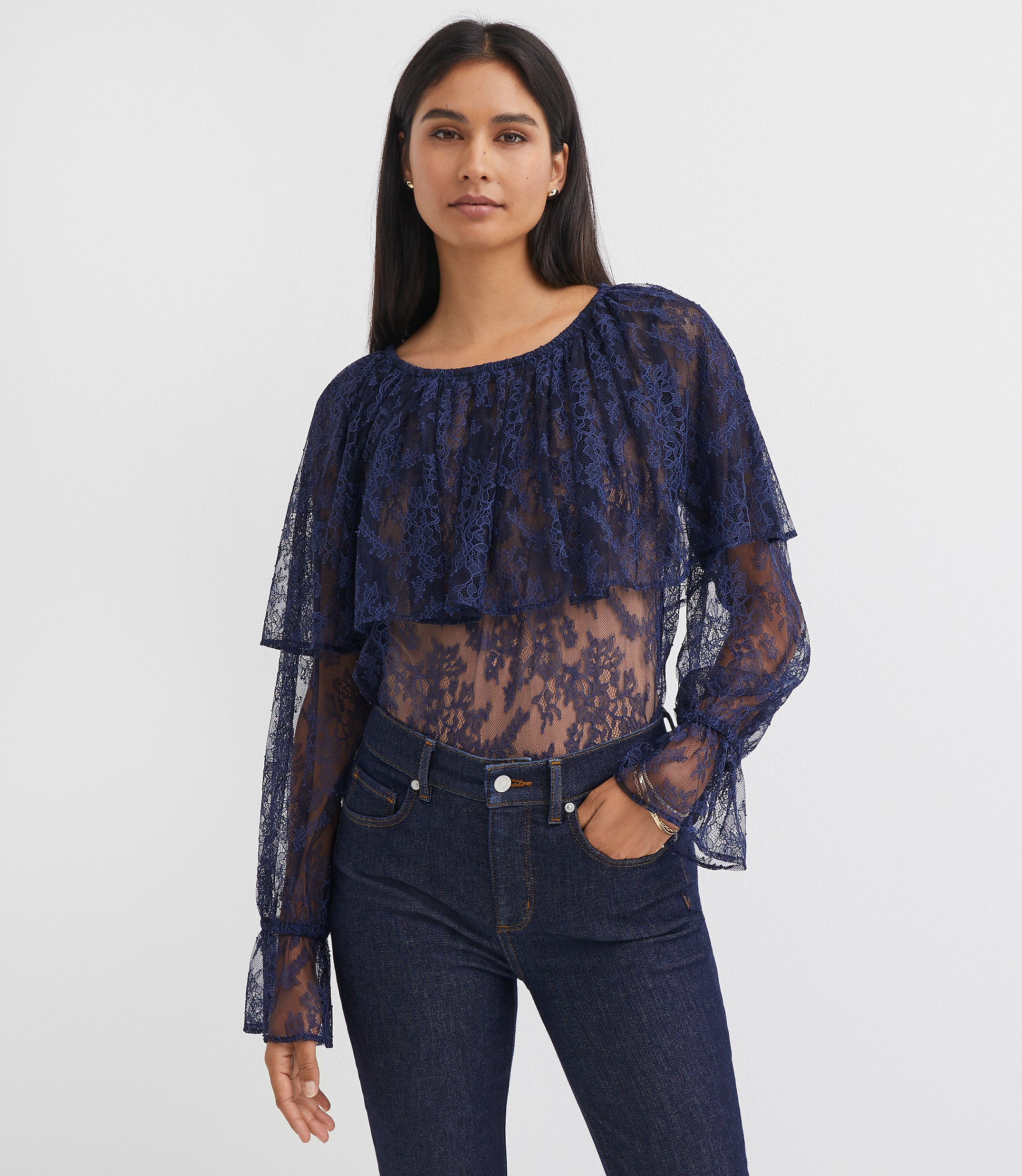 Petite Floral Lace Cape Top
