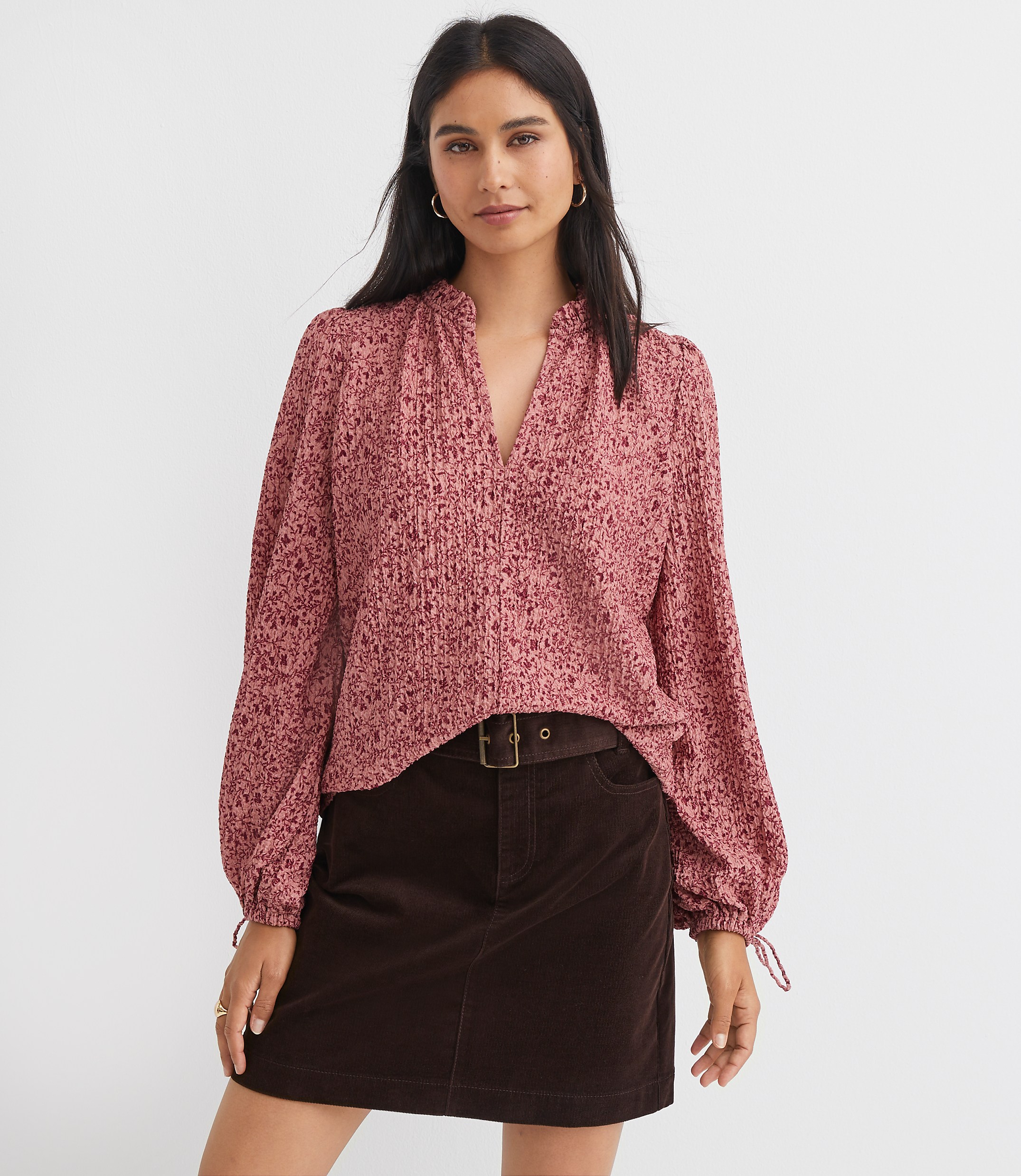 Petite Floral Ruffle Tie Cuff Top