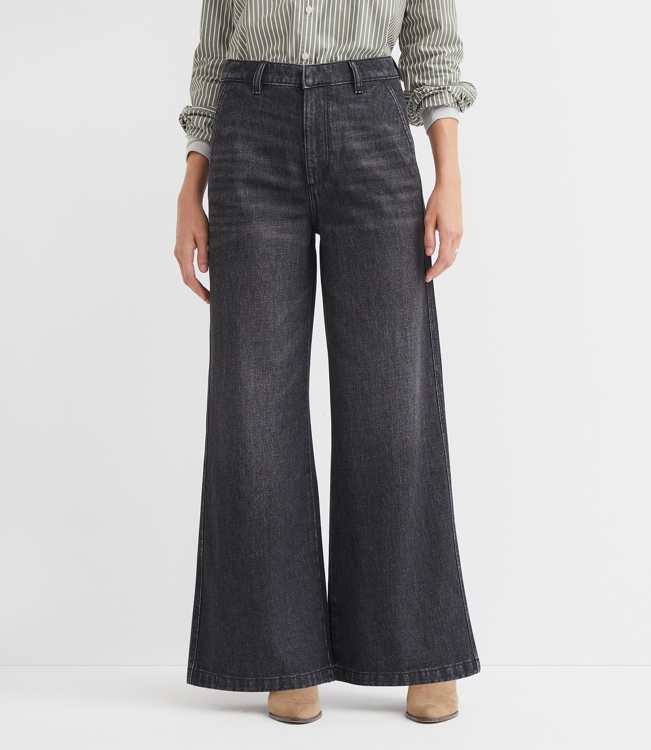 Petite Curvy High Rise Trouser Jeans in Washed Black Wash