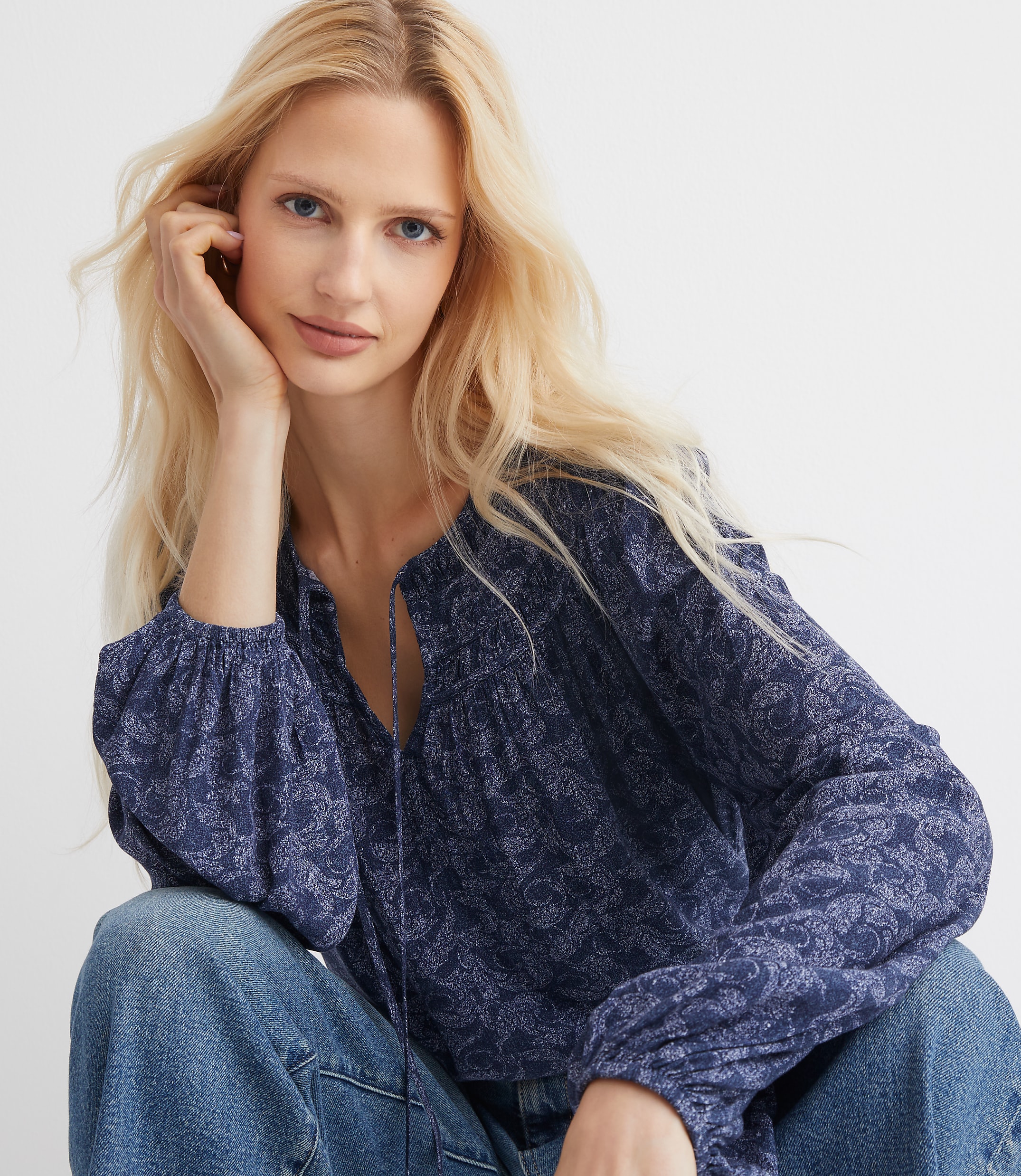 Petite Swirl Stitched Yoke Blouse