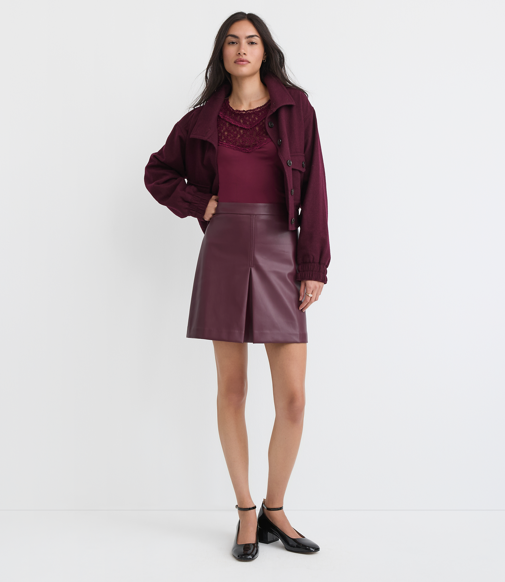 Faux Leather Pleated Mini Skirt
