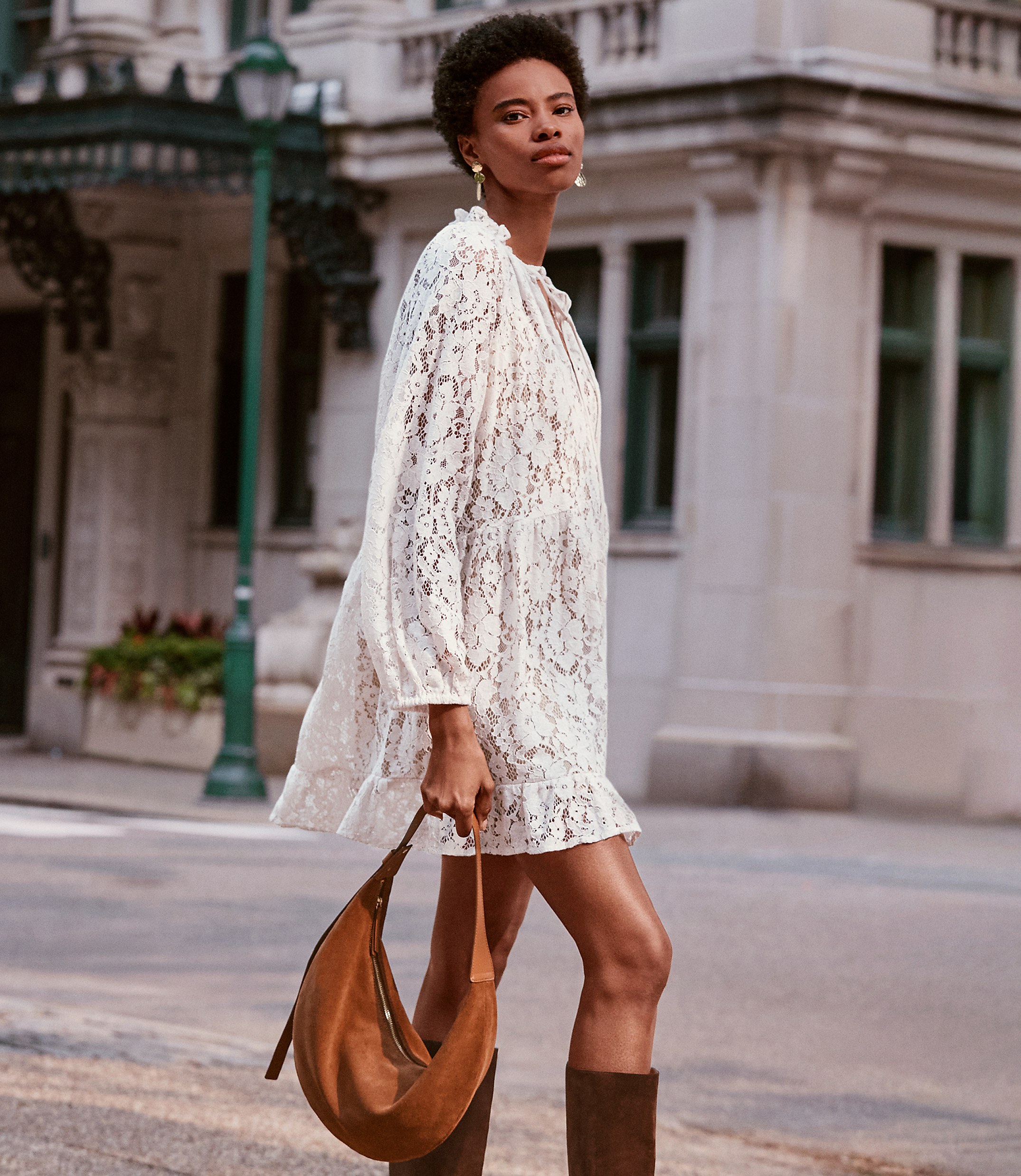 Petite Floral Lace Flounce Mini Dress