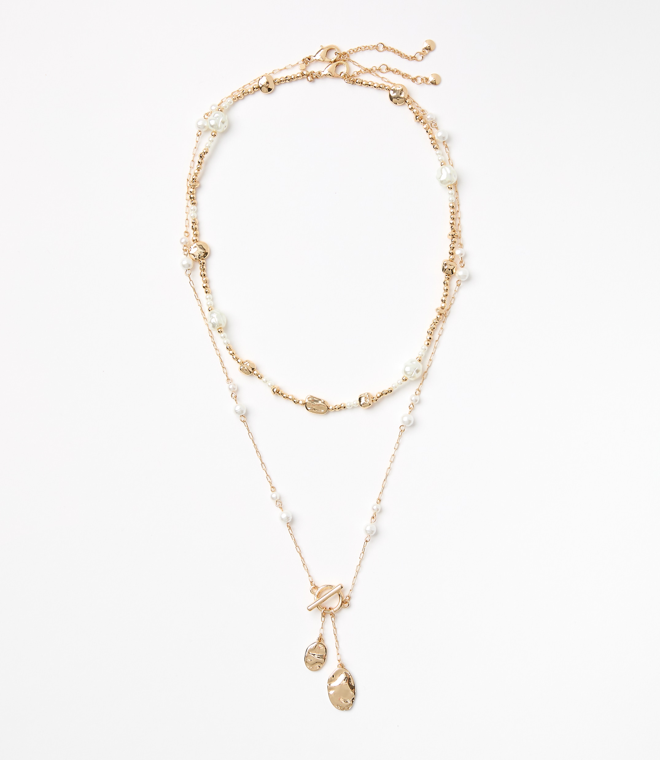 Pearlized Molded Layered Toggle Necklace Set