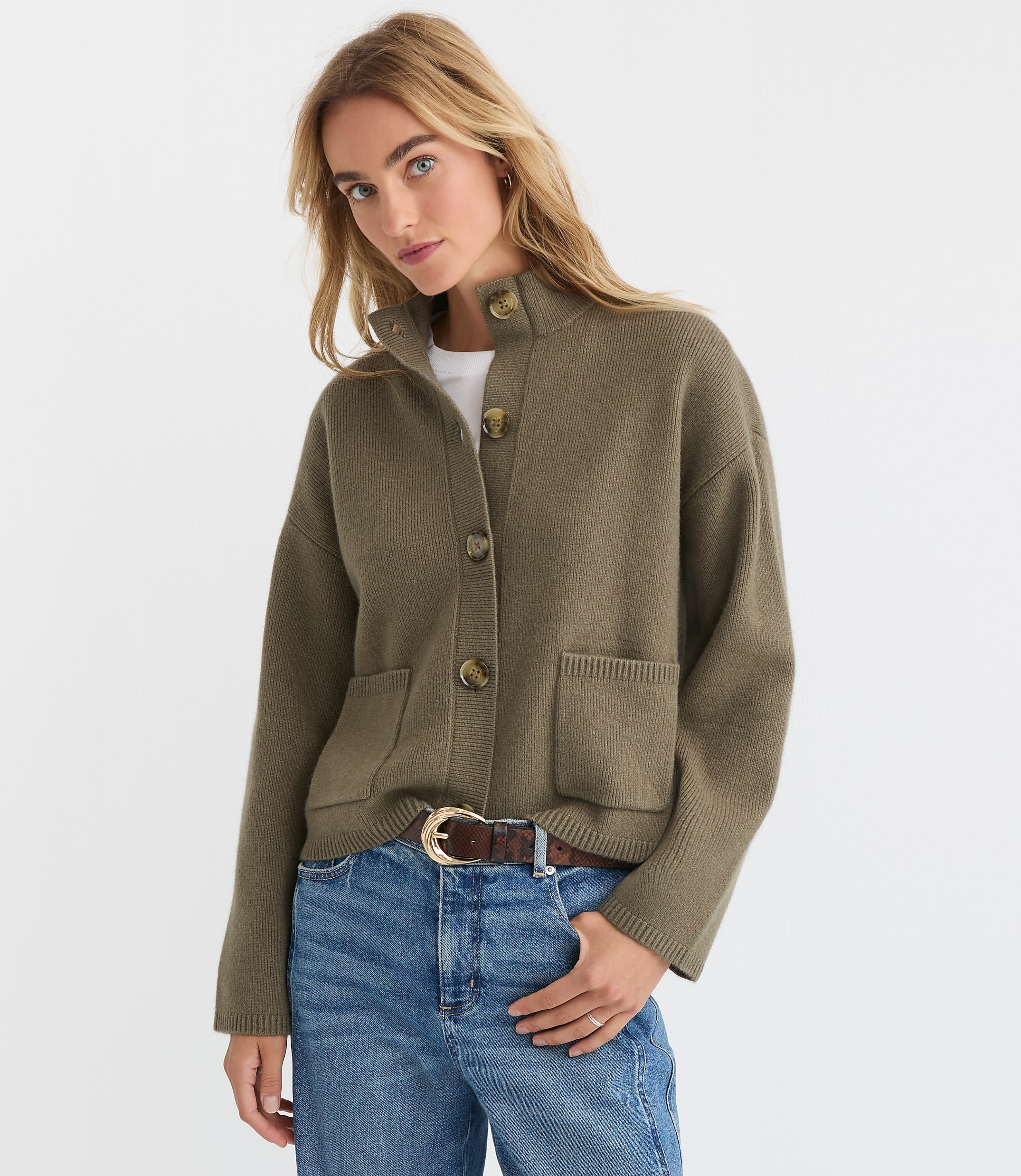 Ribbed Mock Neck Sweater Jacket