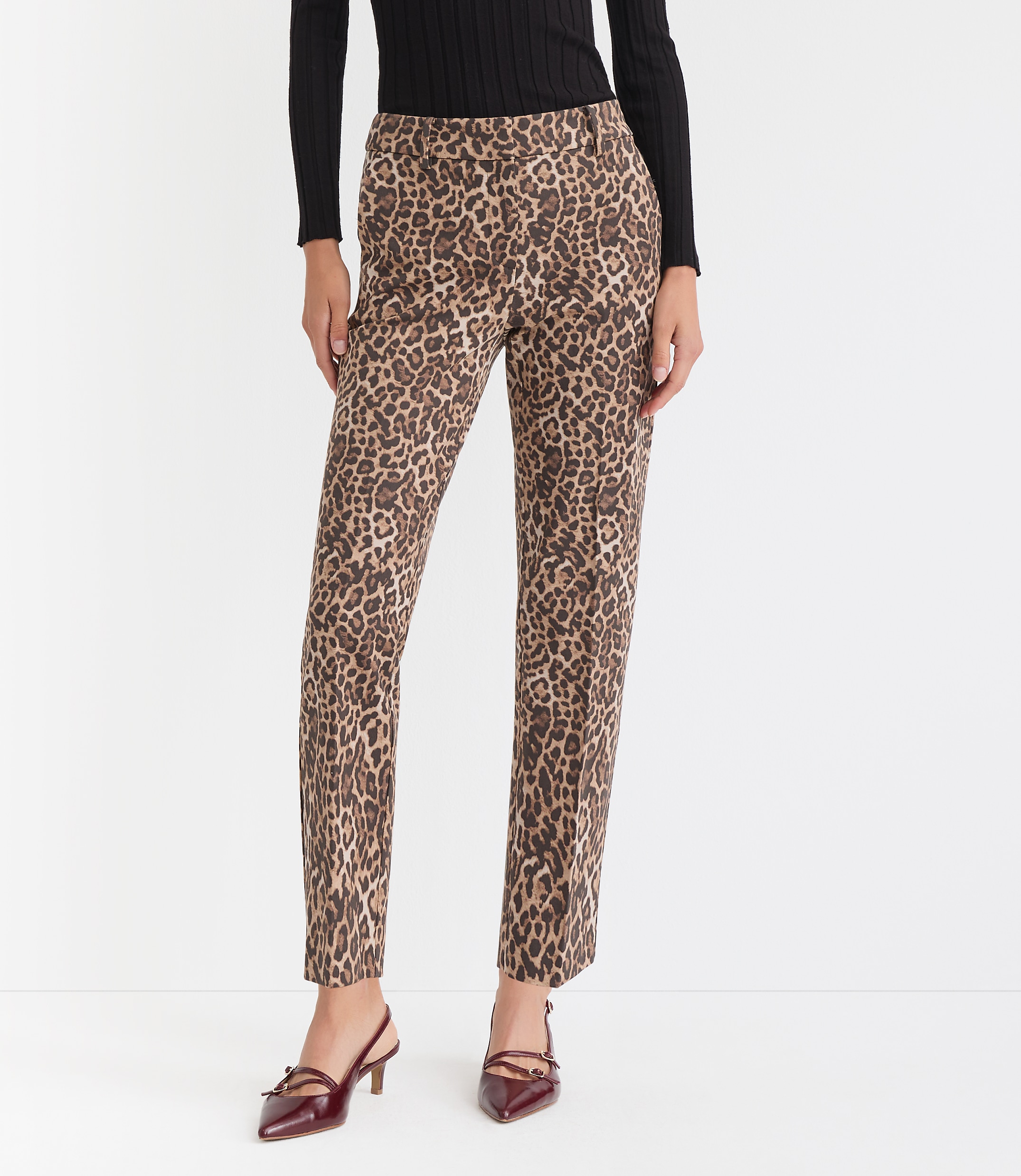 Petite Curvy Riviera Slim Pants in Leopard Print Bi-Stretch