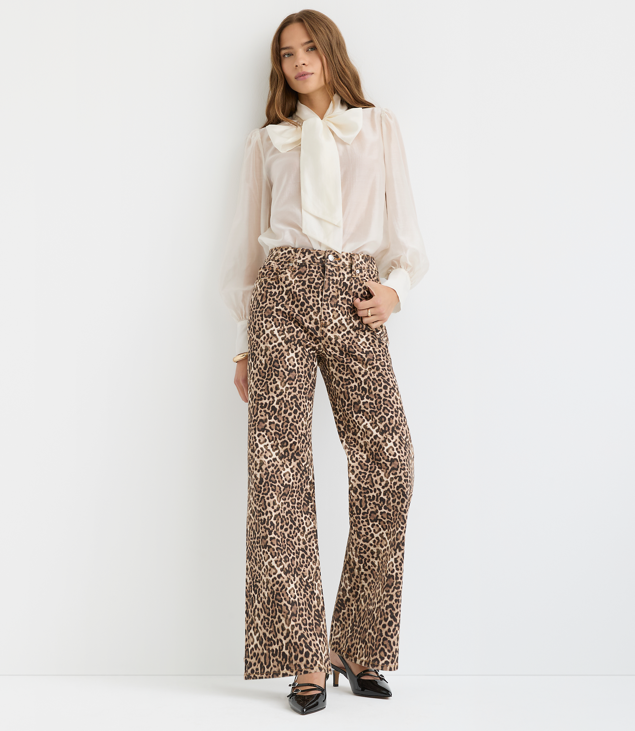High Rise Wide Leg Jeans in Leopard Print