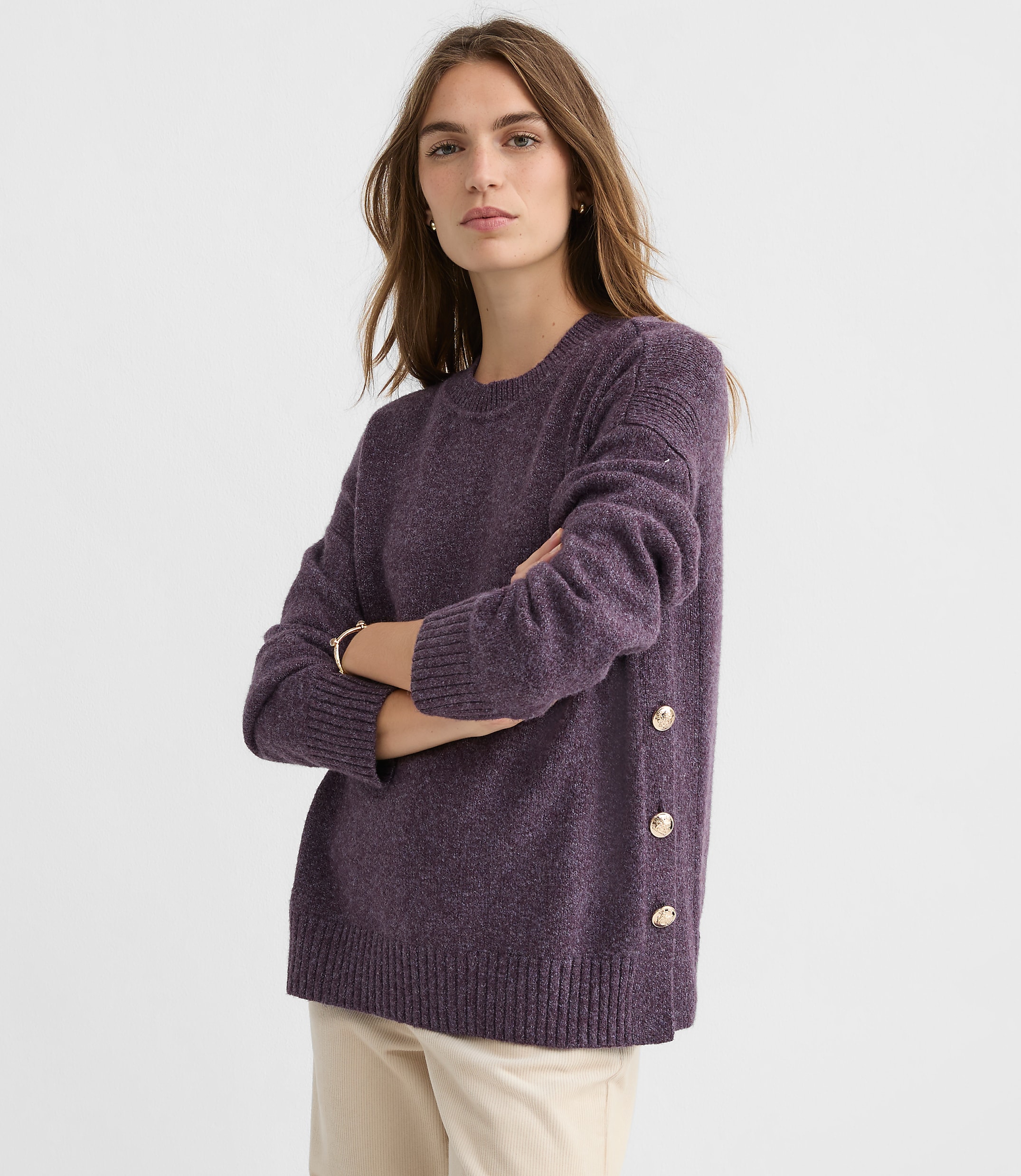 Marled Side Button Tunic Sweater