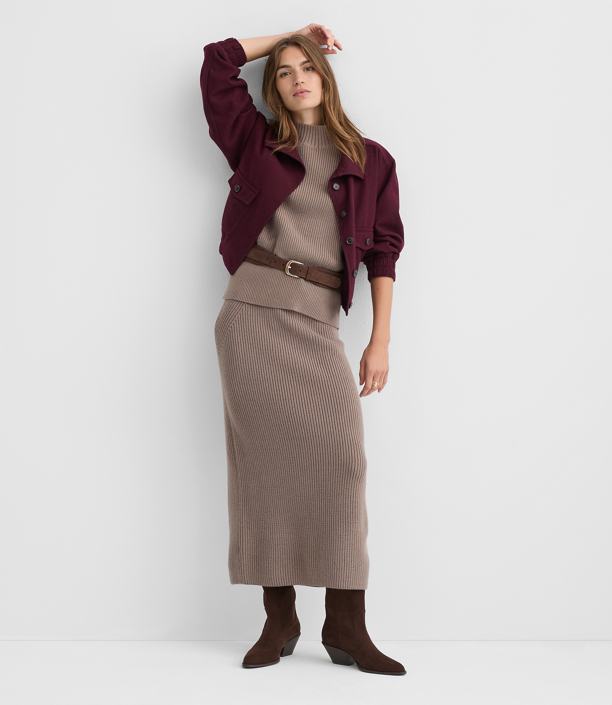 Petite Ribbed Midi Sweater Skirt