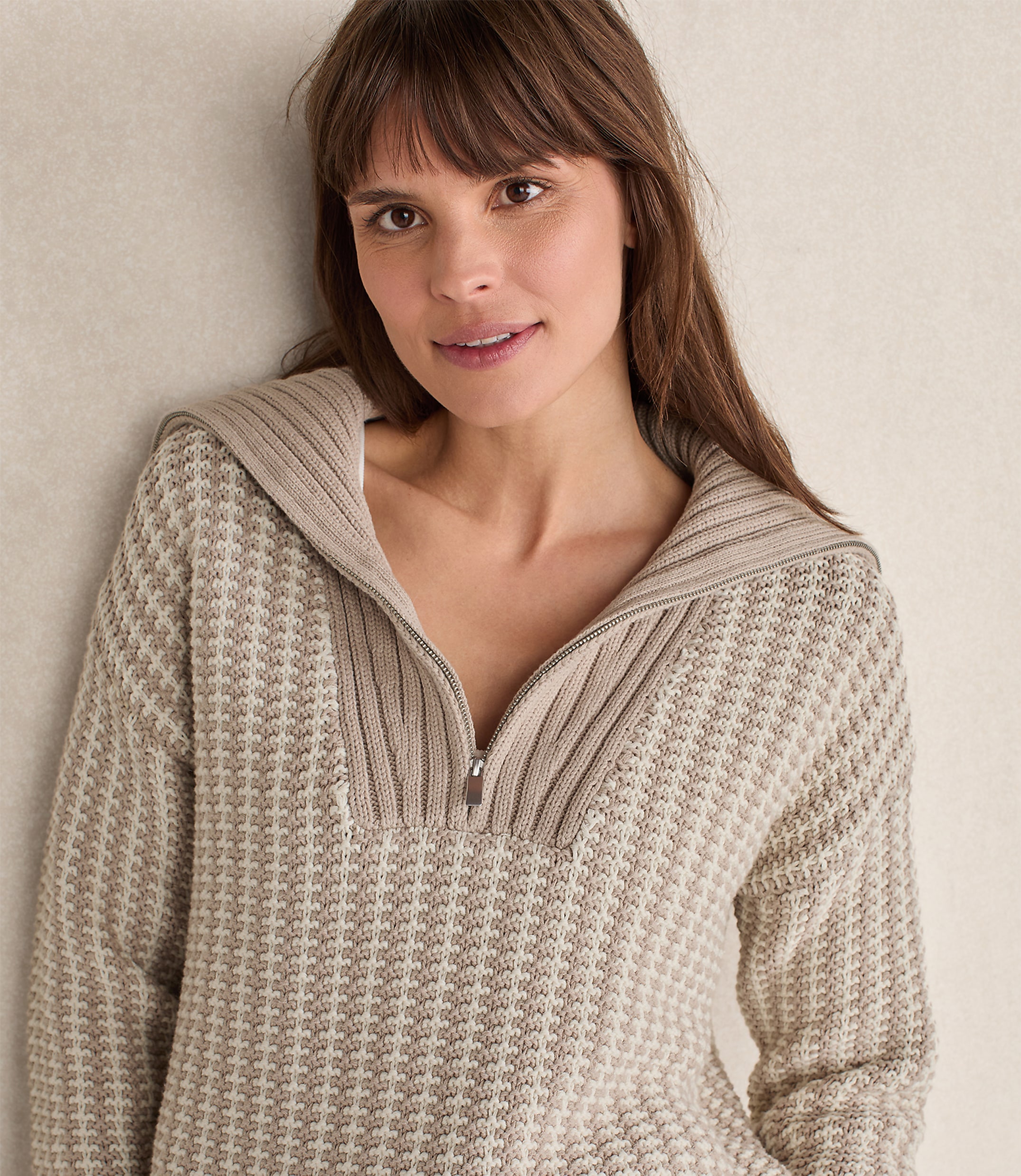 Haven Well Within Cotton Blend Contrast Stitch Half Zip Sweater