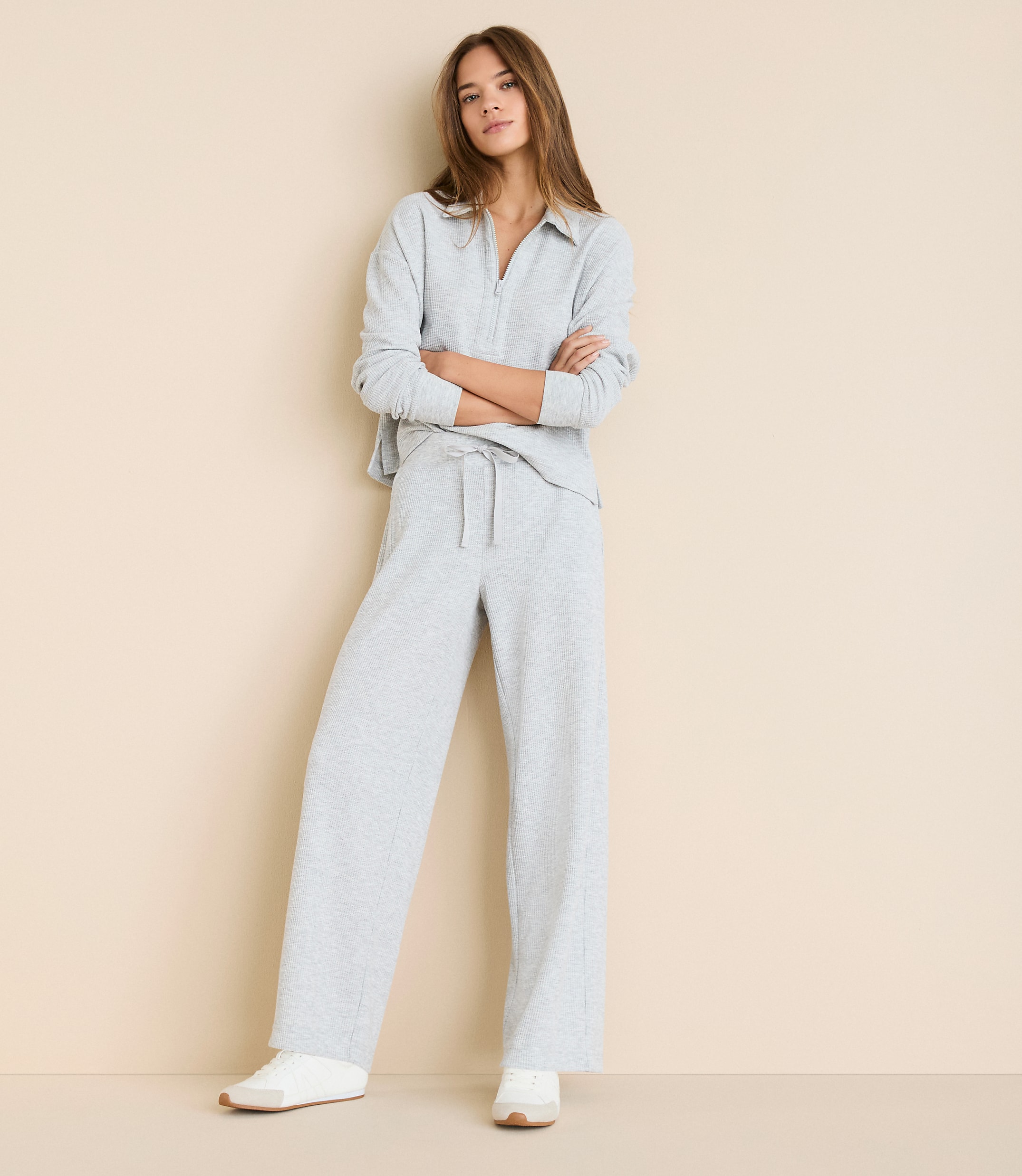 Lou & Grey Heathered Upstate Waffle Wide Leg Pants