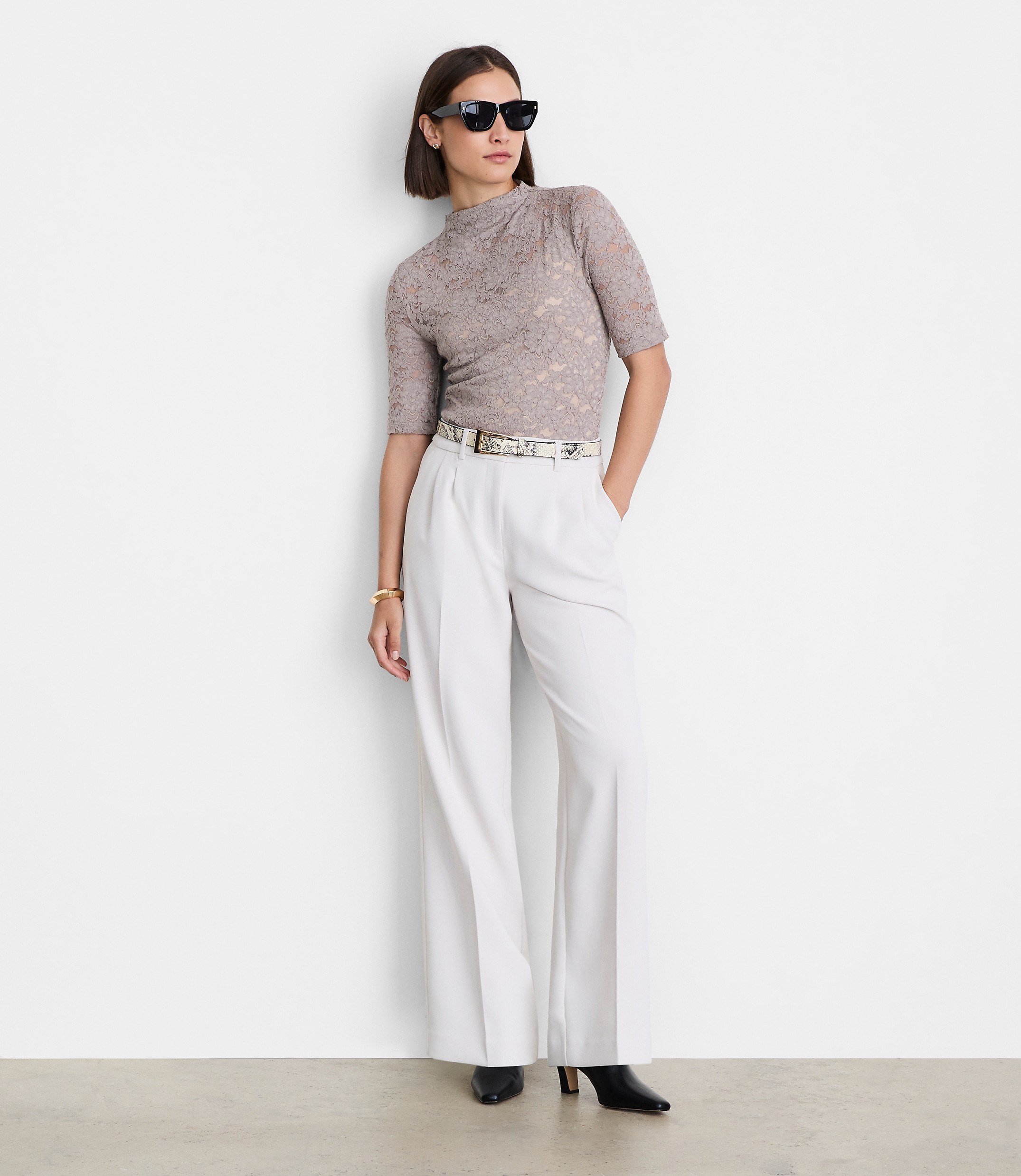 Petite LOFT Versa Lace Elbow Sleeve Turtleneck Top