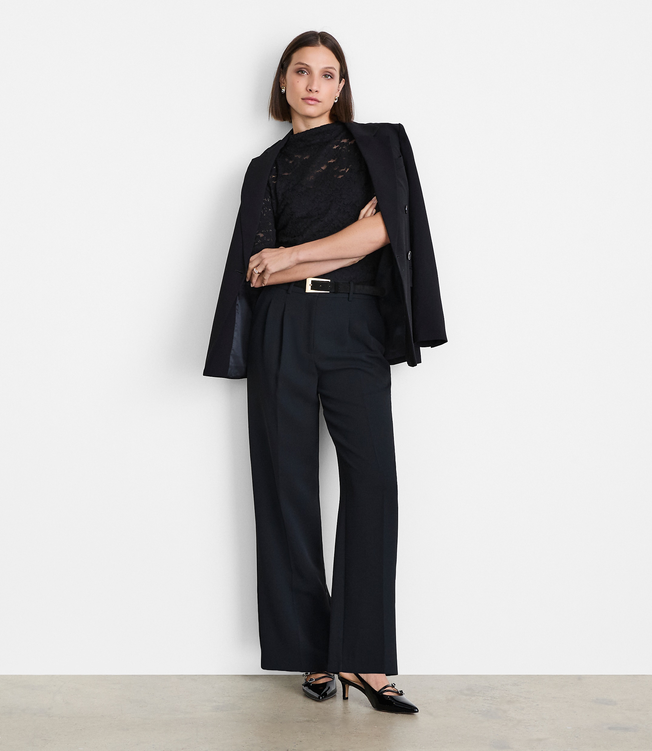 Petite LOFT Versa Lace Elbow Sleeve Turtleneck Top