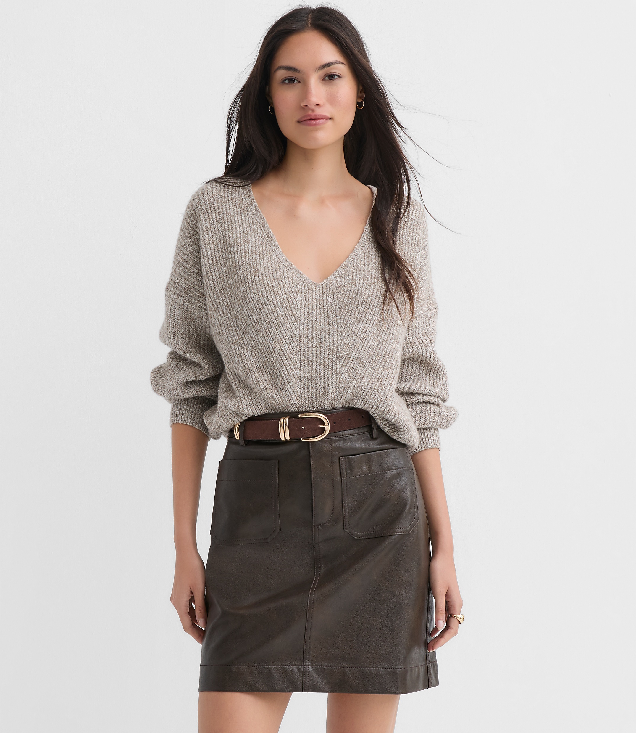 Angled Ribbed V-Neck Sweater