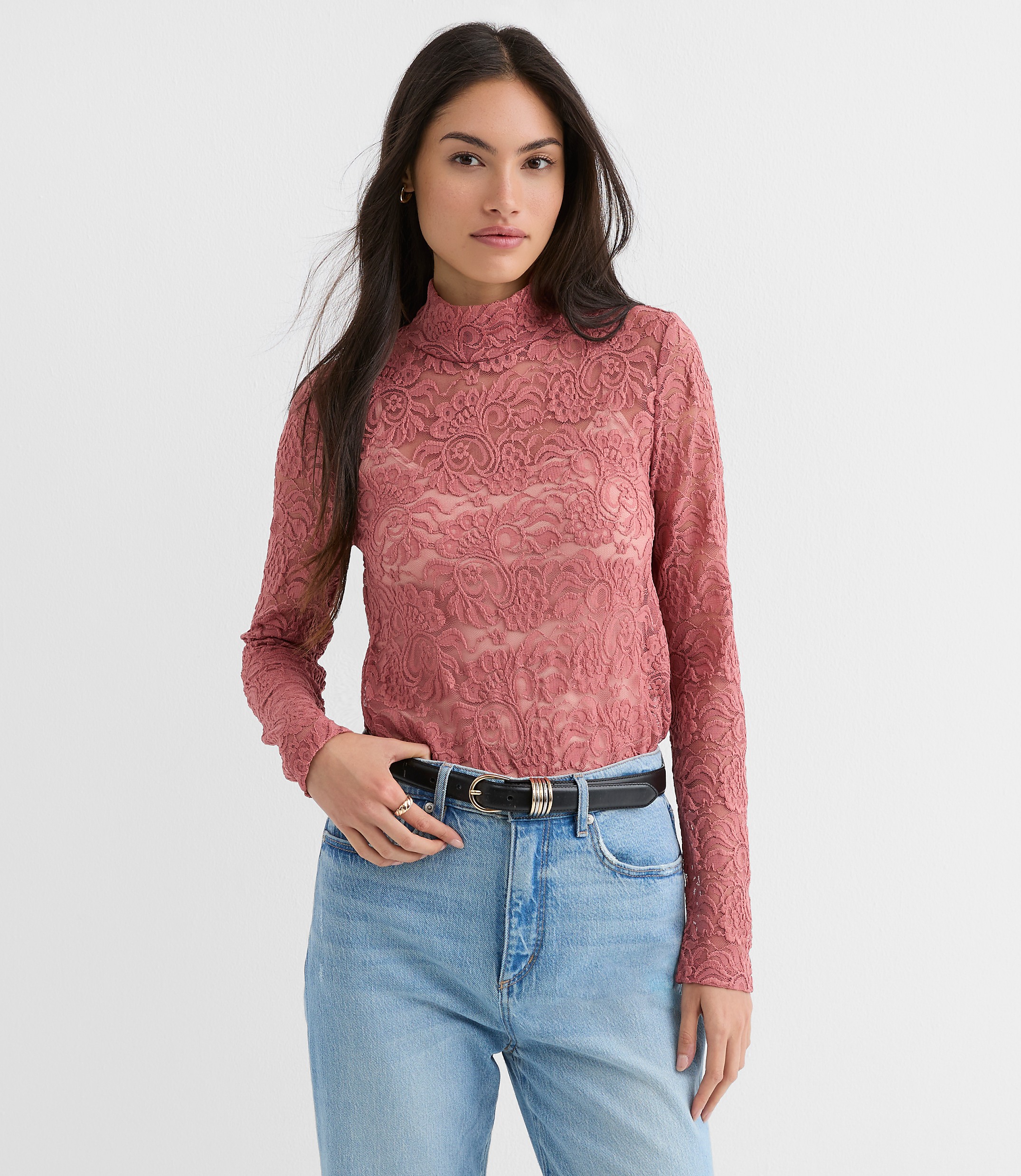 Lace Long Sleeve Turtleneck Top
