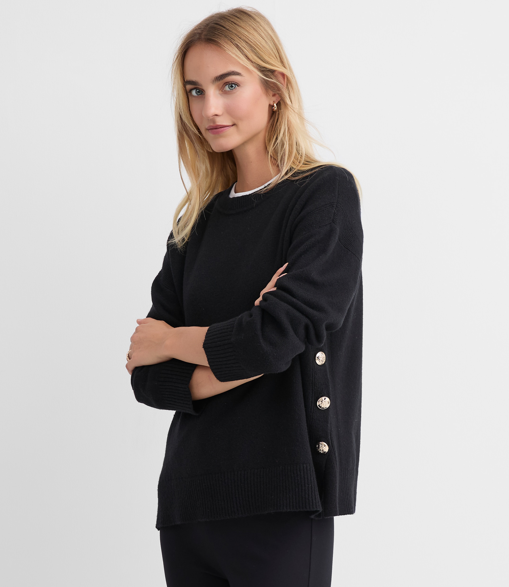 Petite Side Button Tunic Sweater