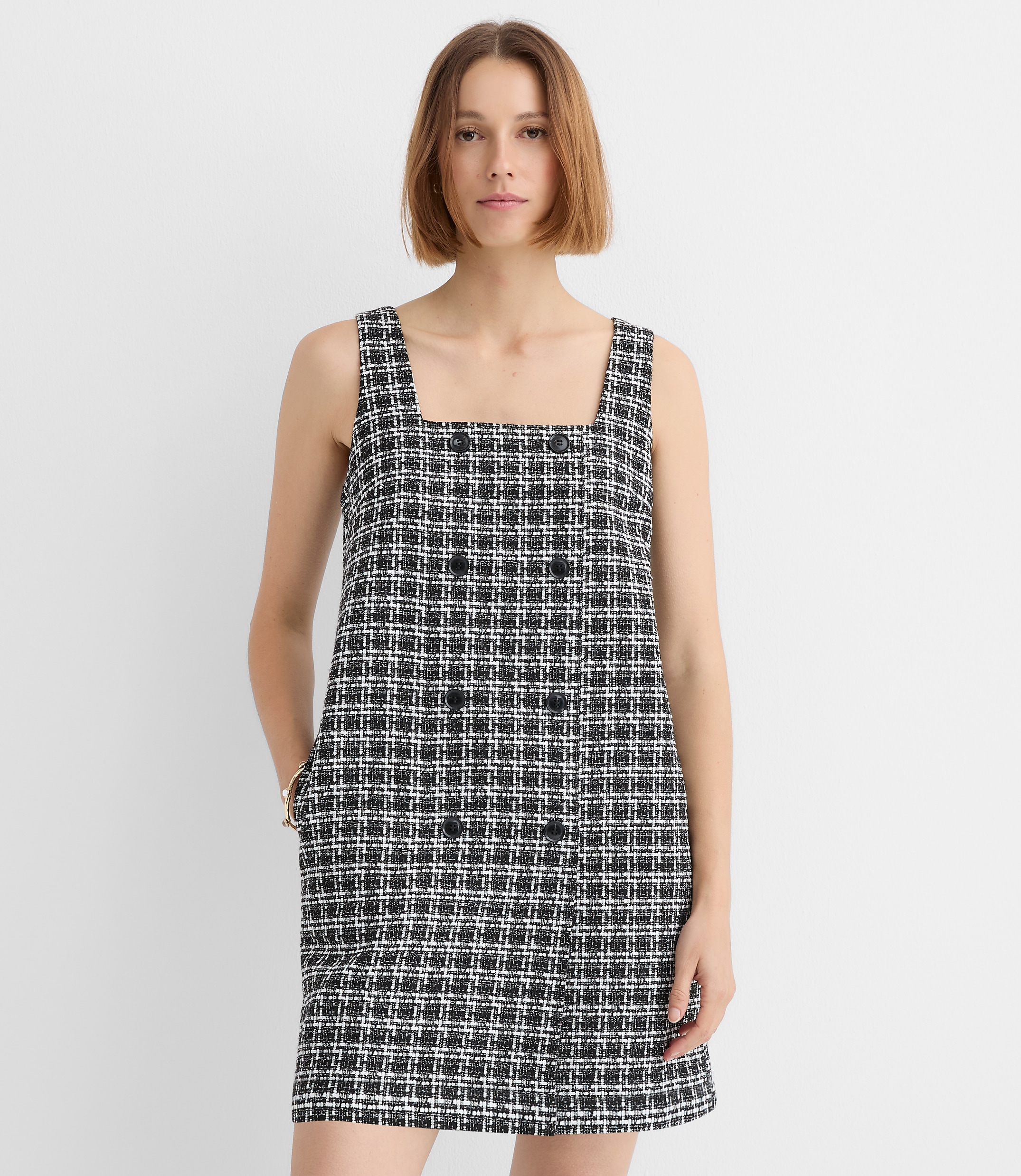 Petite Tweed Double Breasted Mini Pocket Dress