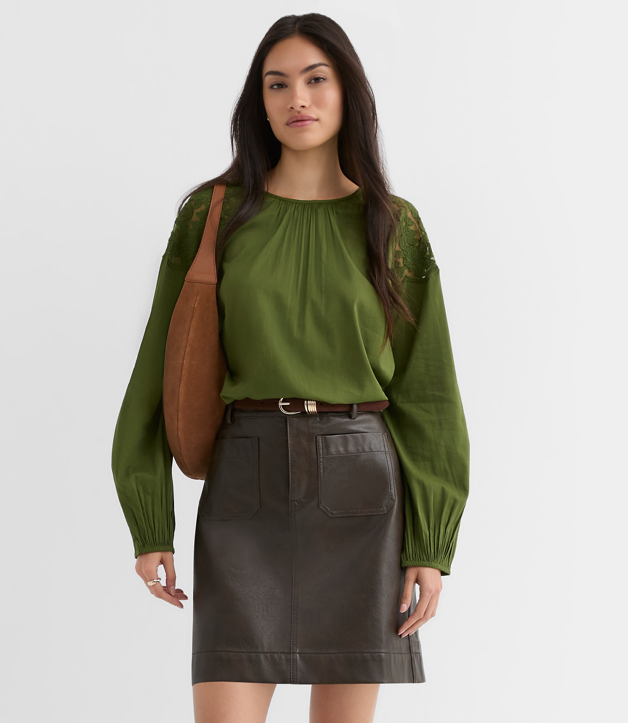 Petite Distressed Faux Leather Pocket Mini Skirt