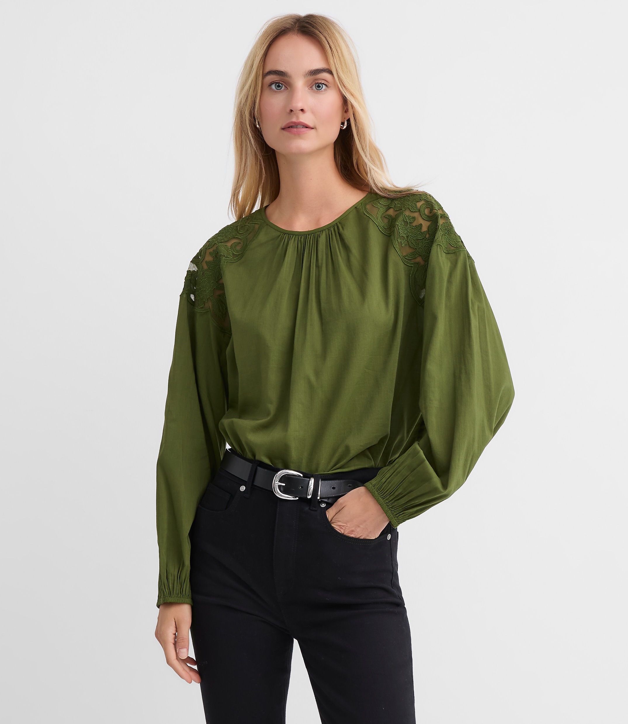 Petite Lace Shoulder Blouse