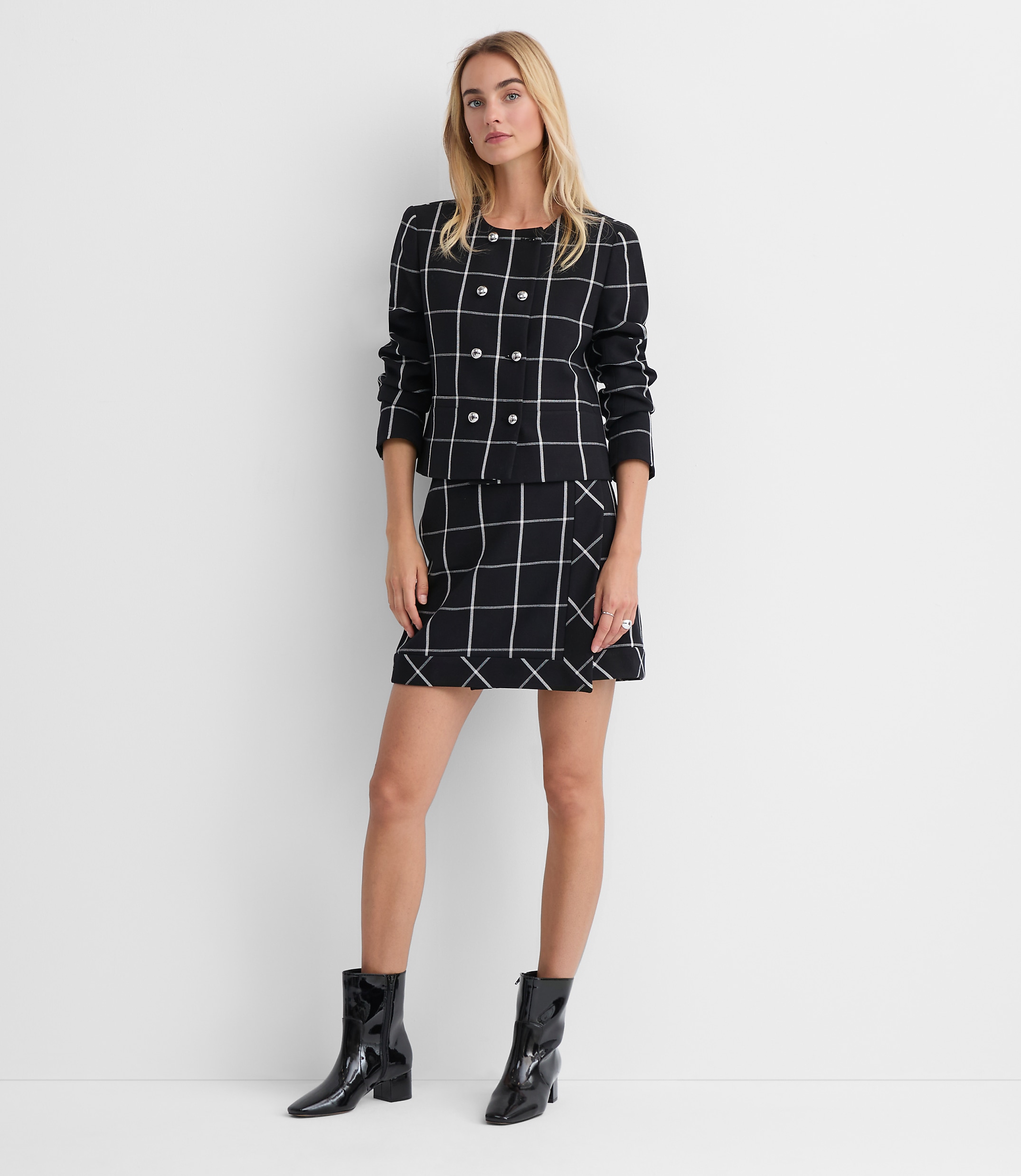 Windowpane Wrap Mini Skirt