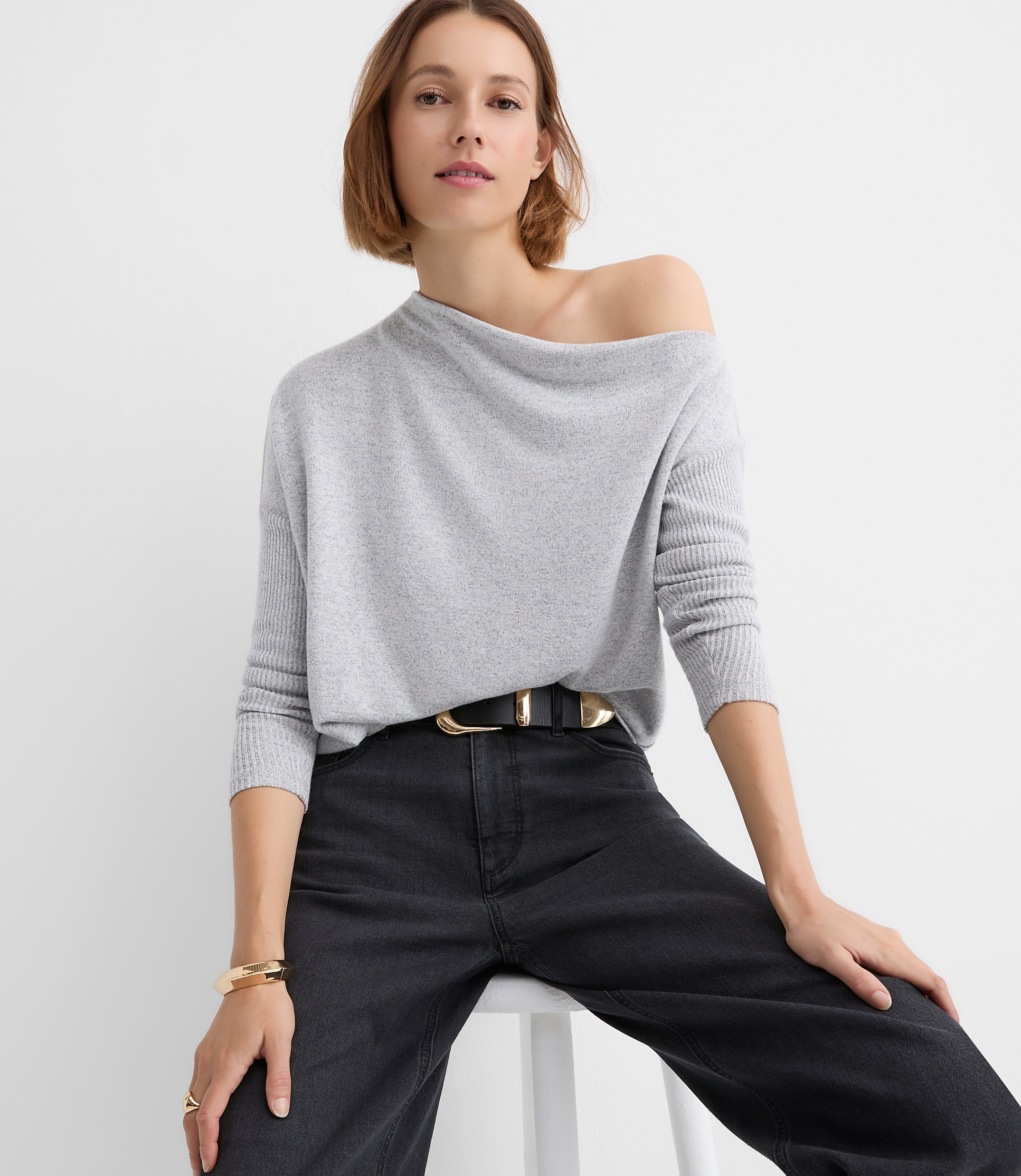 Heathered Ribtrim Jersey Off The Shoulder Top