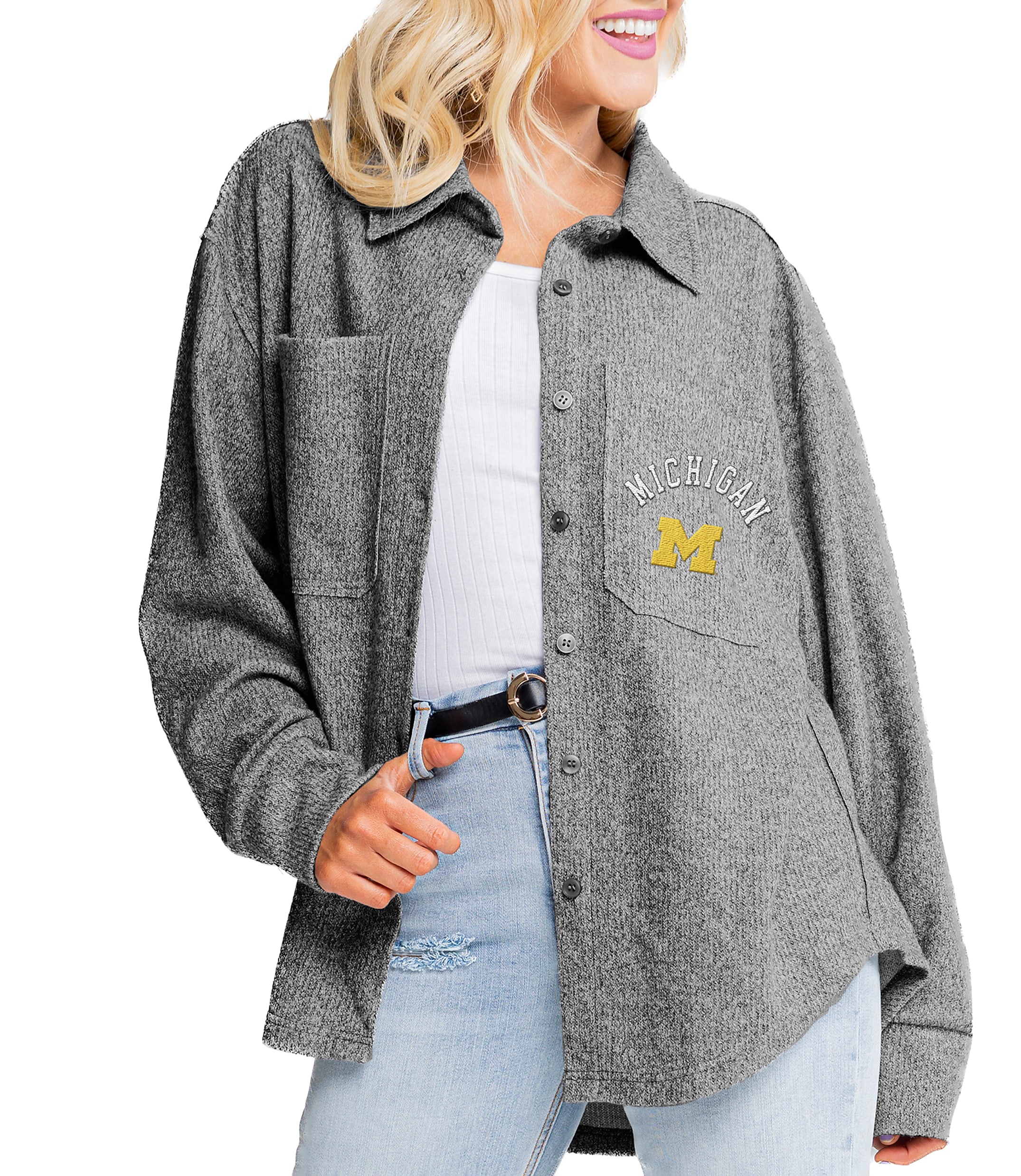 Gameday Couture Michigan Wolverines Switch It Up Button Down Shacket