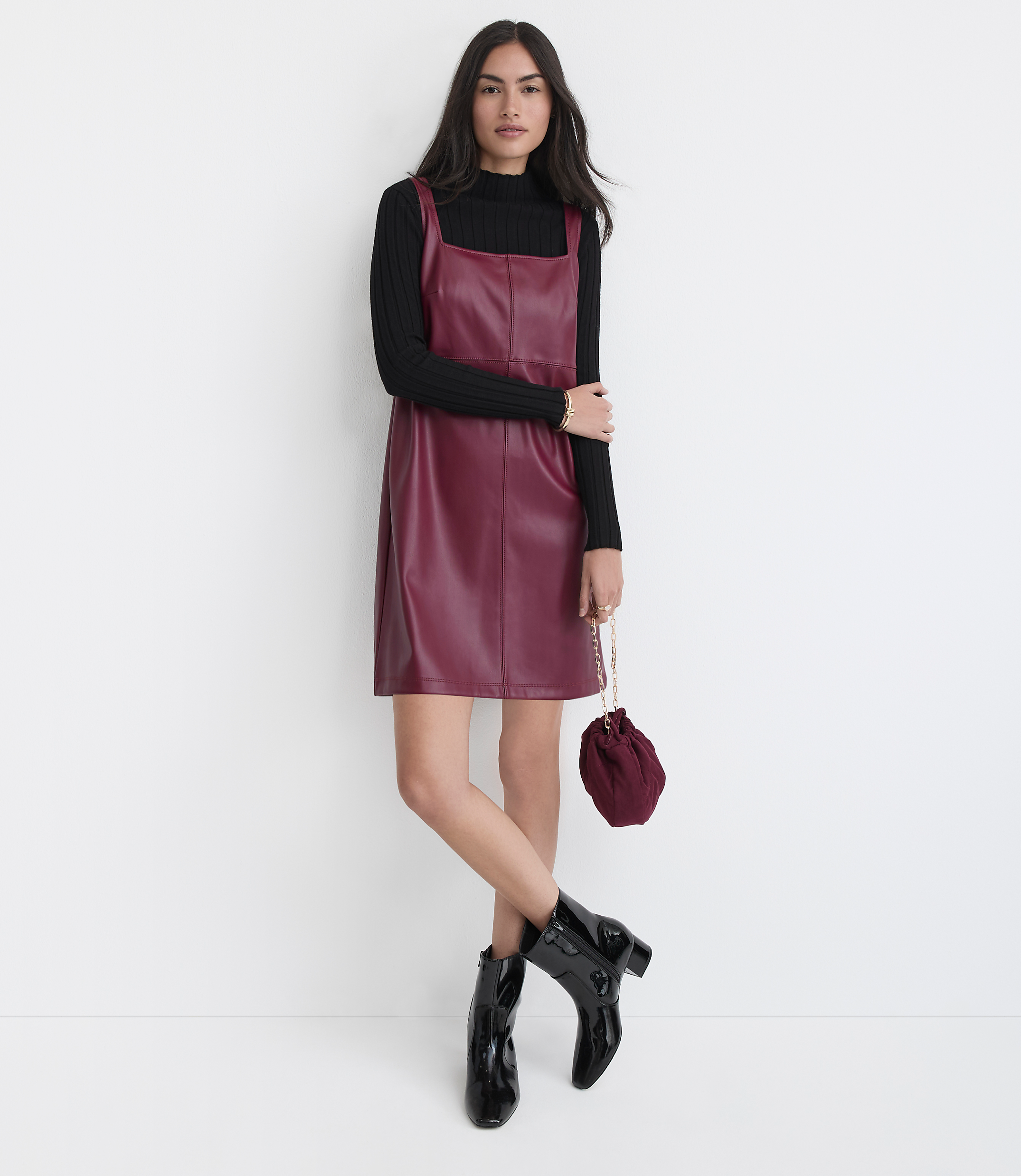 Faux Leather Strappy Mini Dress