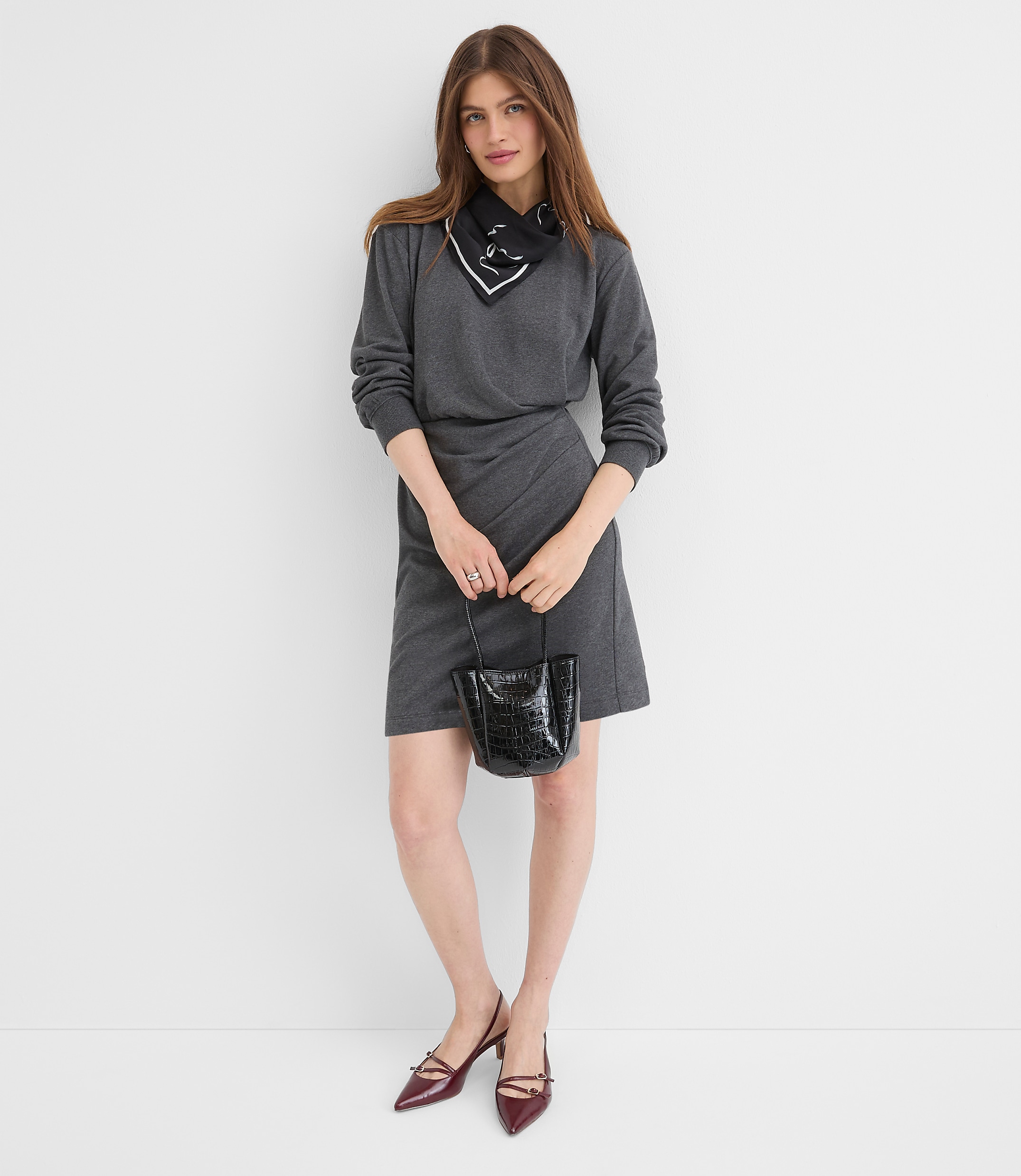 Petite Terry Side Pleated Mini Dress