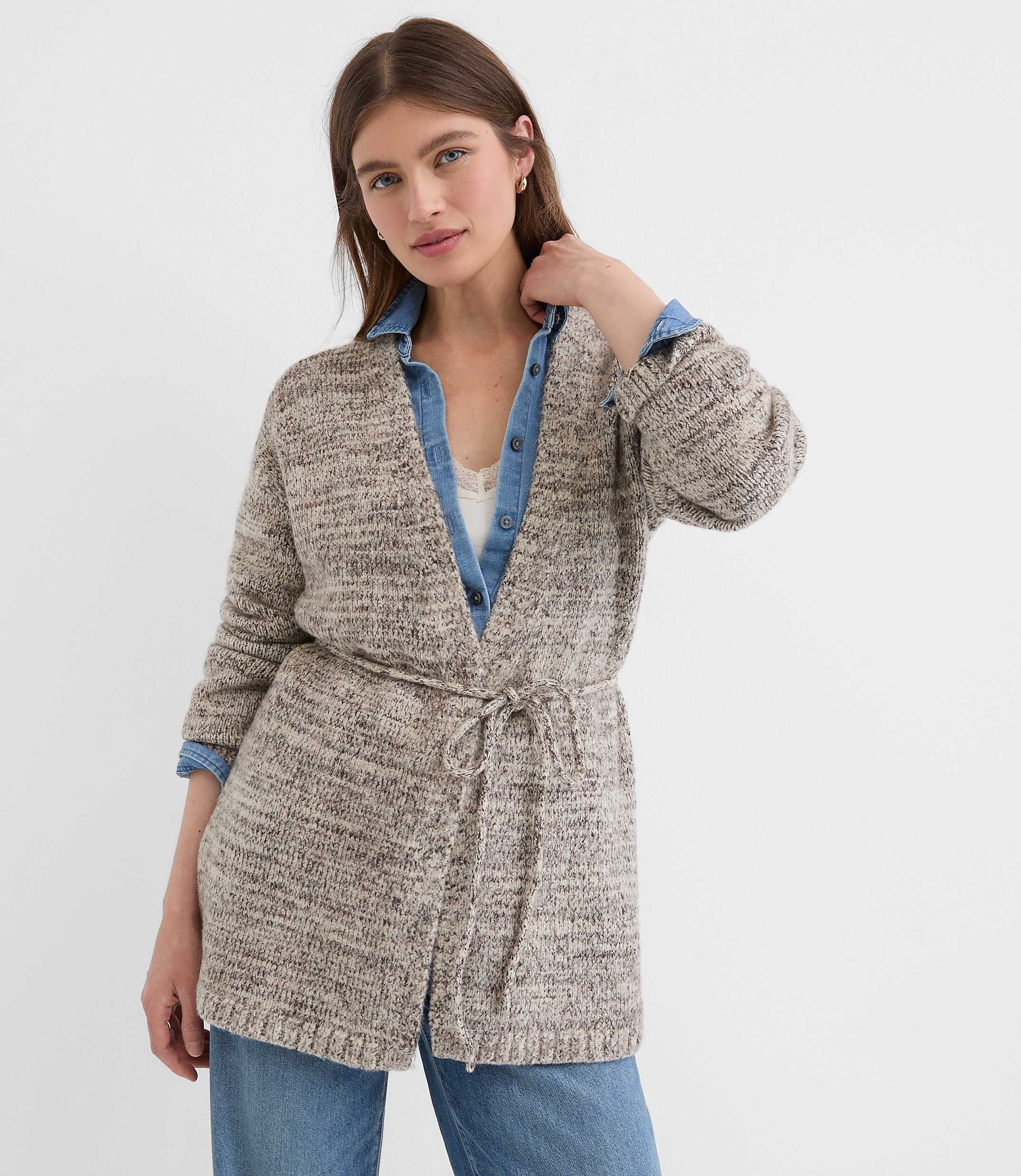 Petite Marled Belted Cardigan
