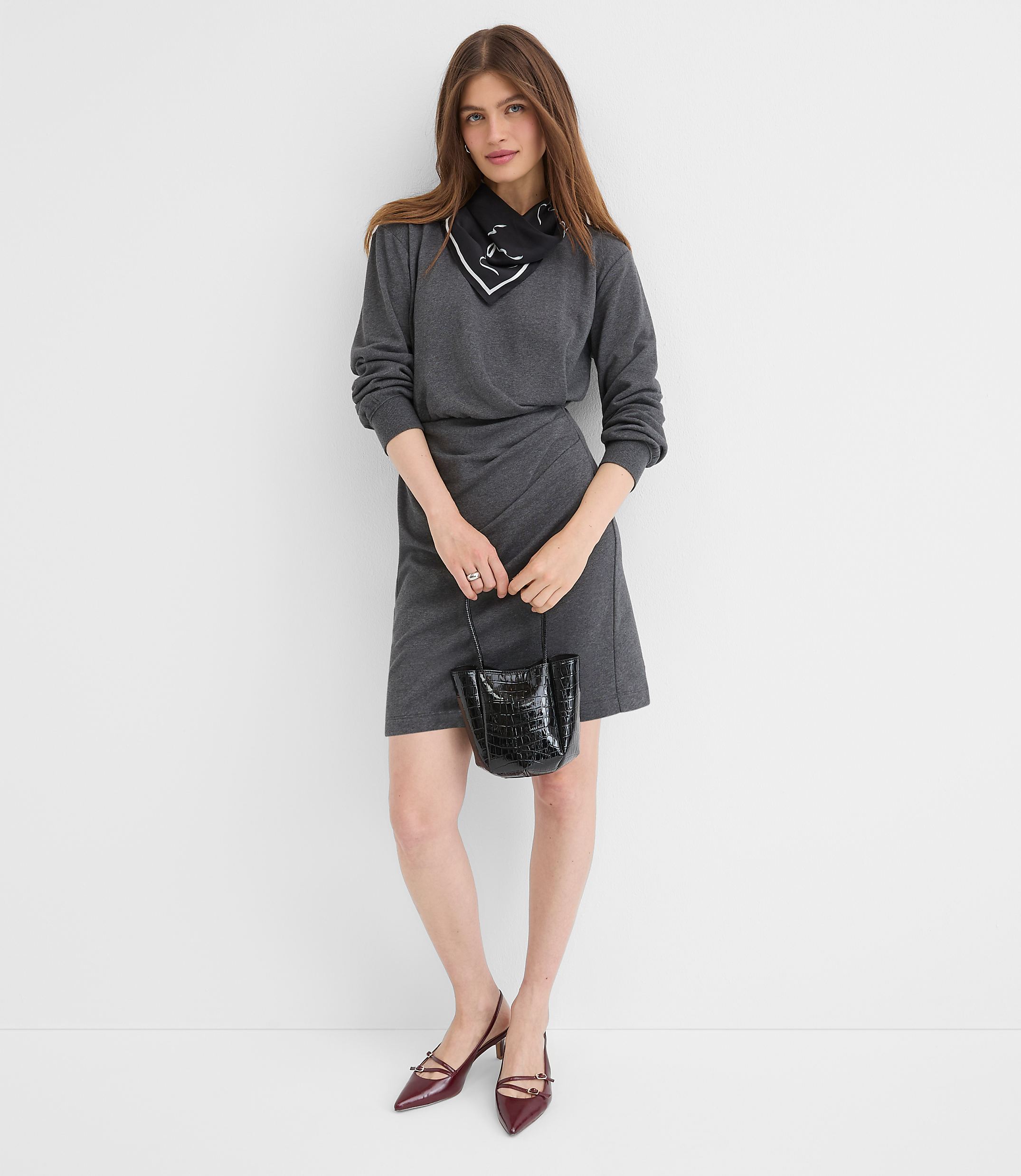 Terry Side Pleated Mini Dress