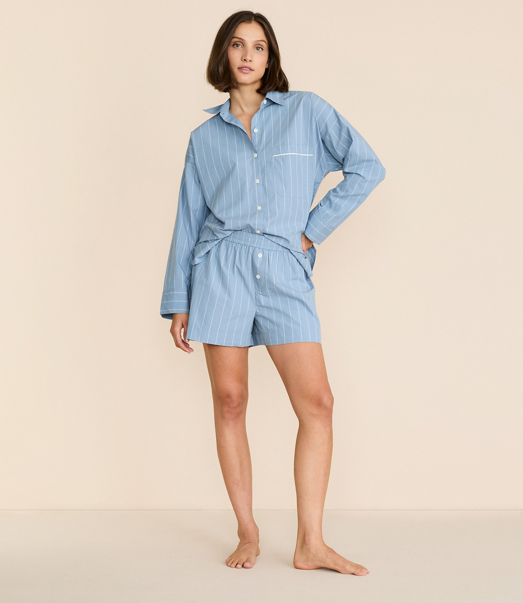 Striped Poplin Pajama Shorts