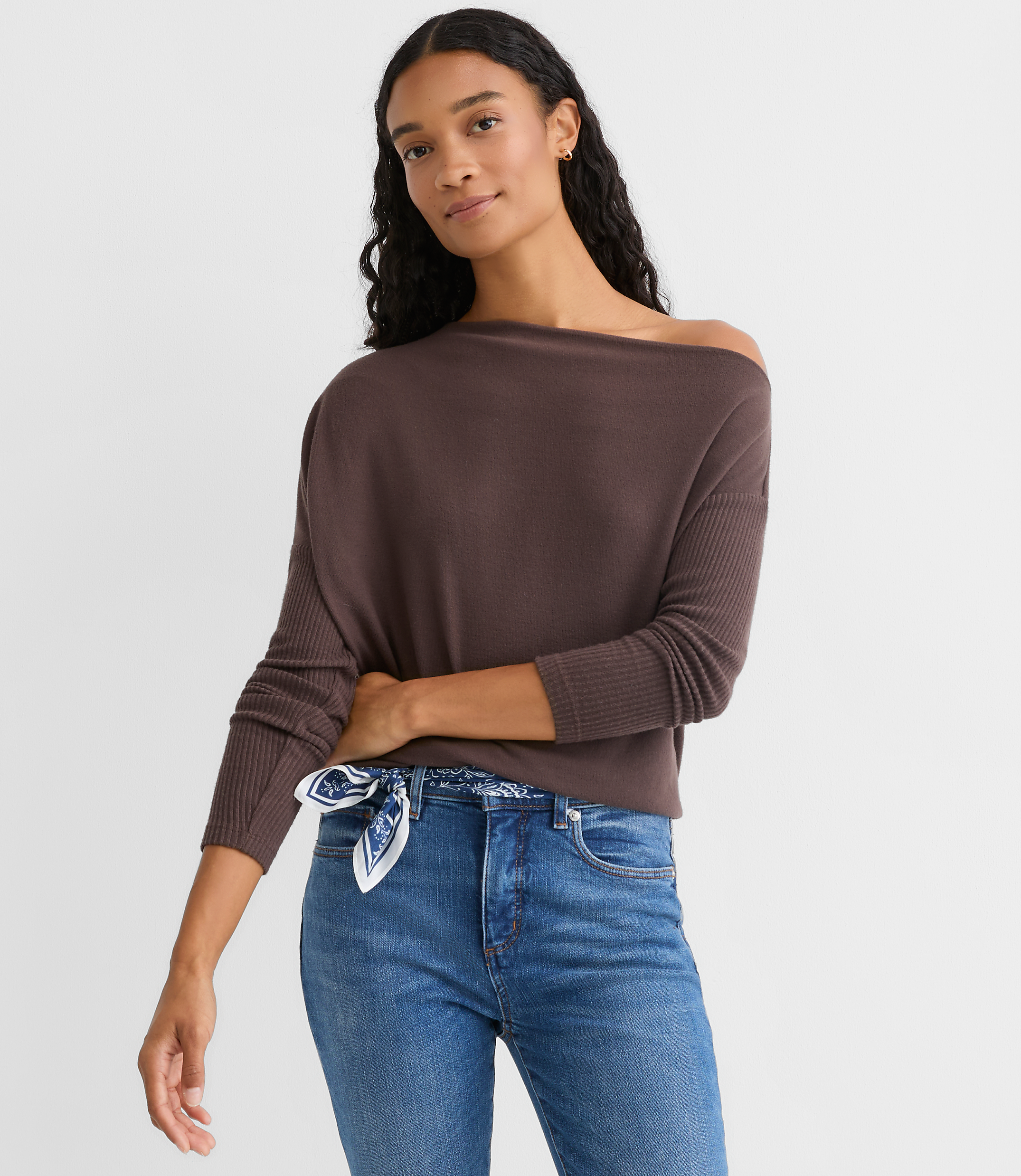 Ribtrim Jersey Off The Shoulder Top