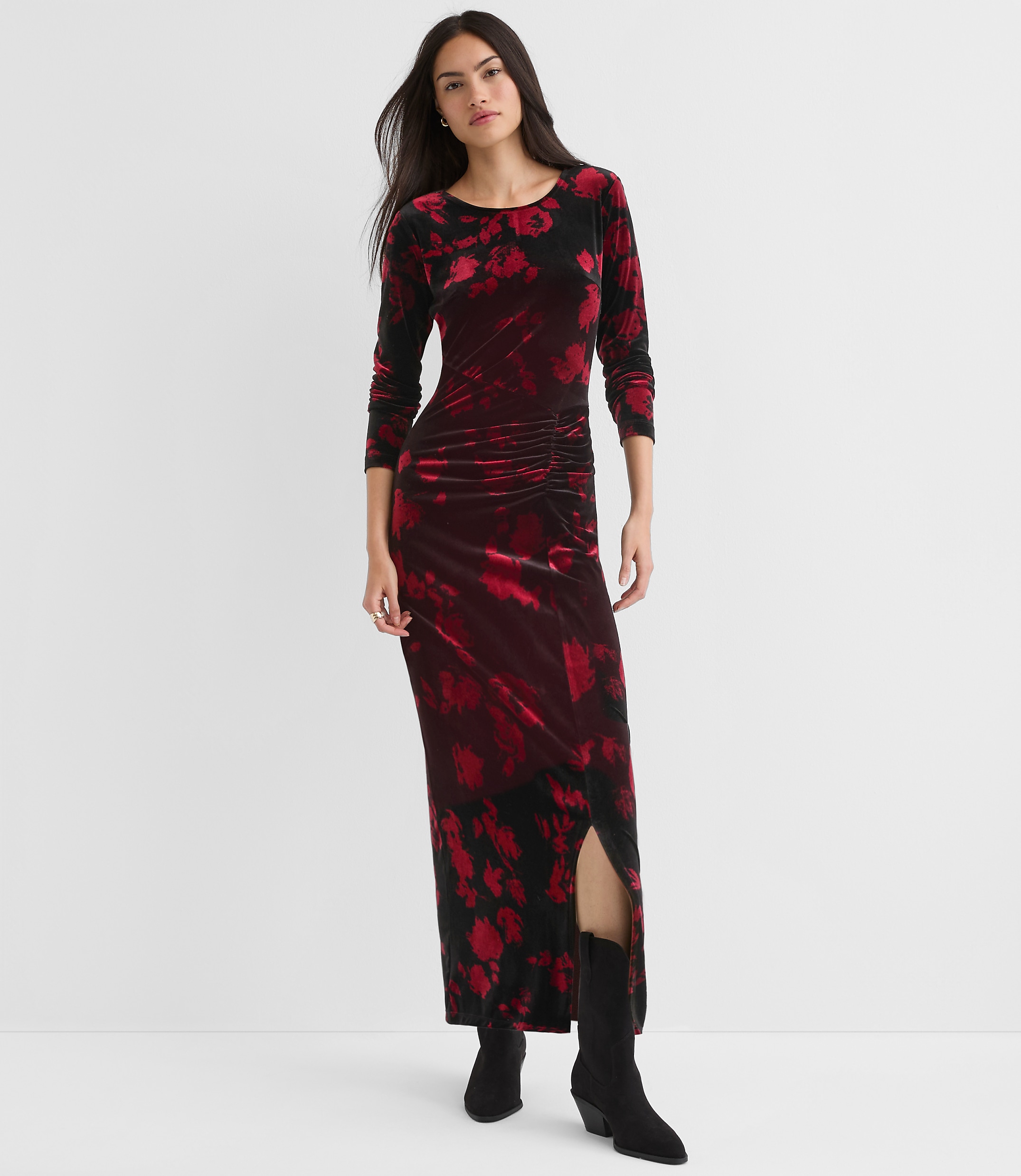Loft Velvet Ruched Midi Dress Size 10 Black Women's