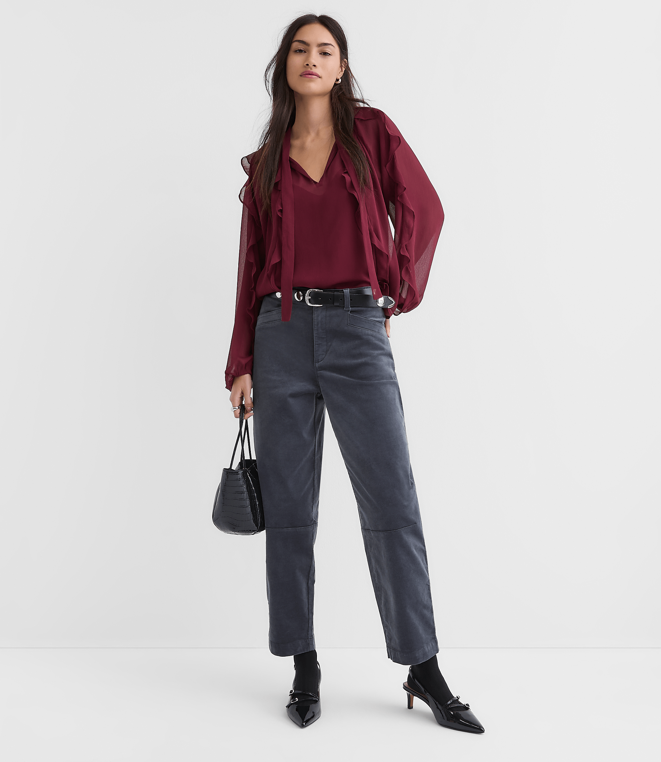 Petite Barrel Pants in Stretch Velvet
