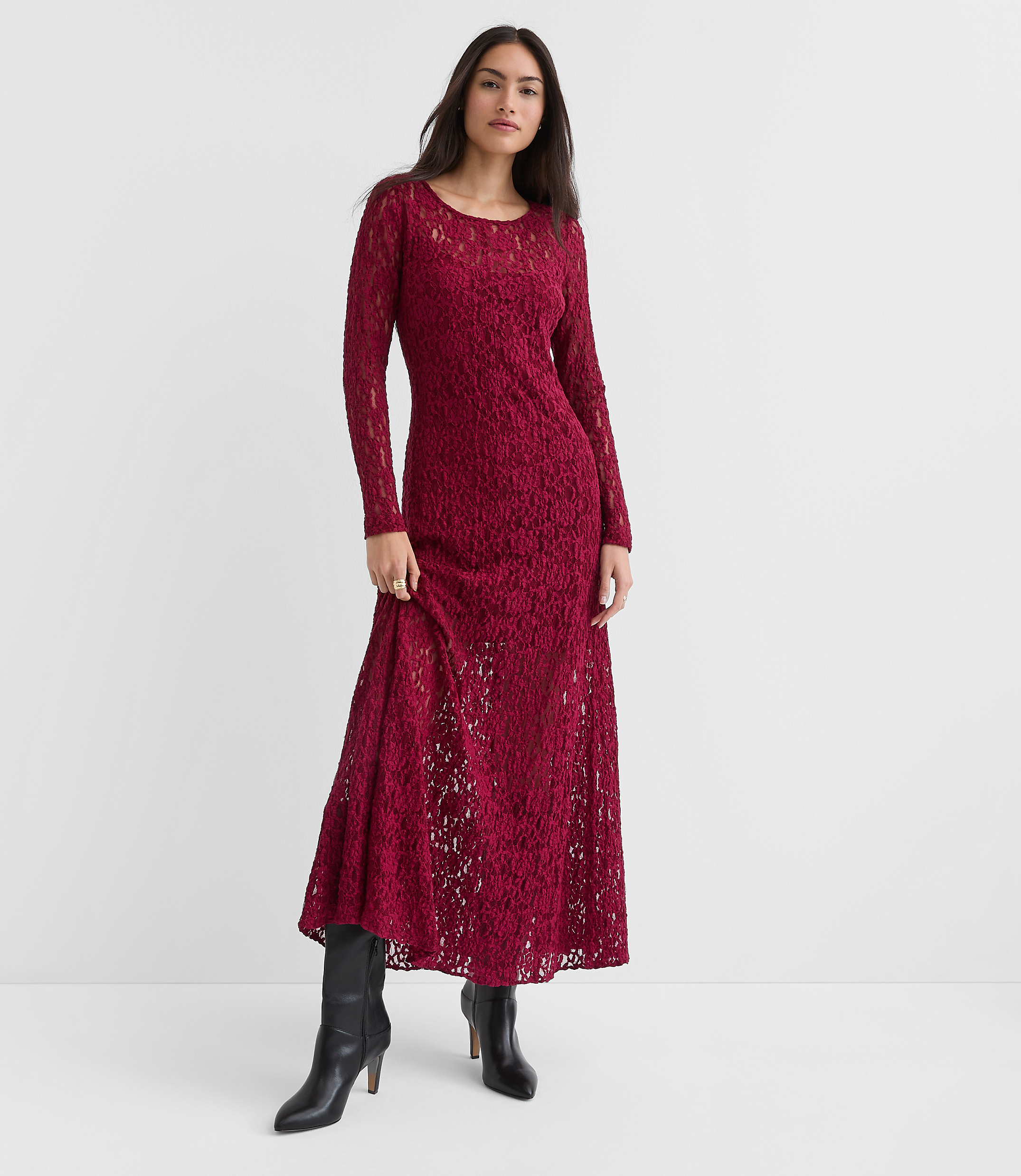 Loft Lace Maxi Dress Size 2XS Vintage Burgundy Women's