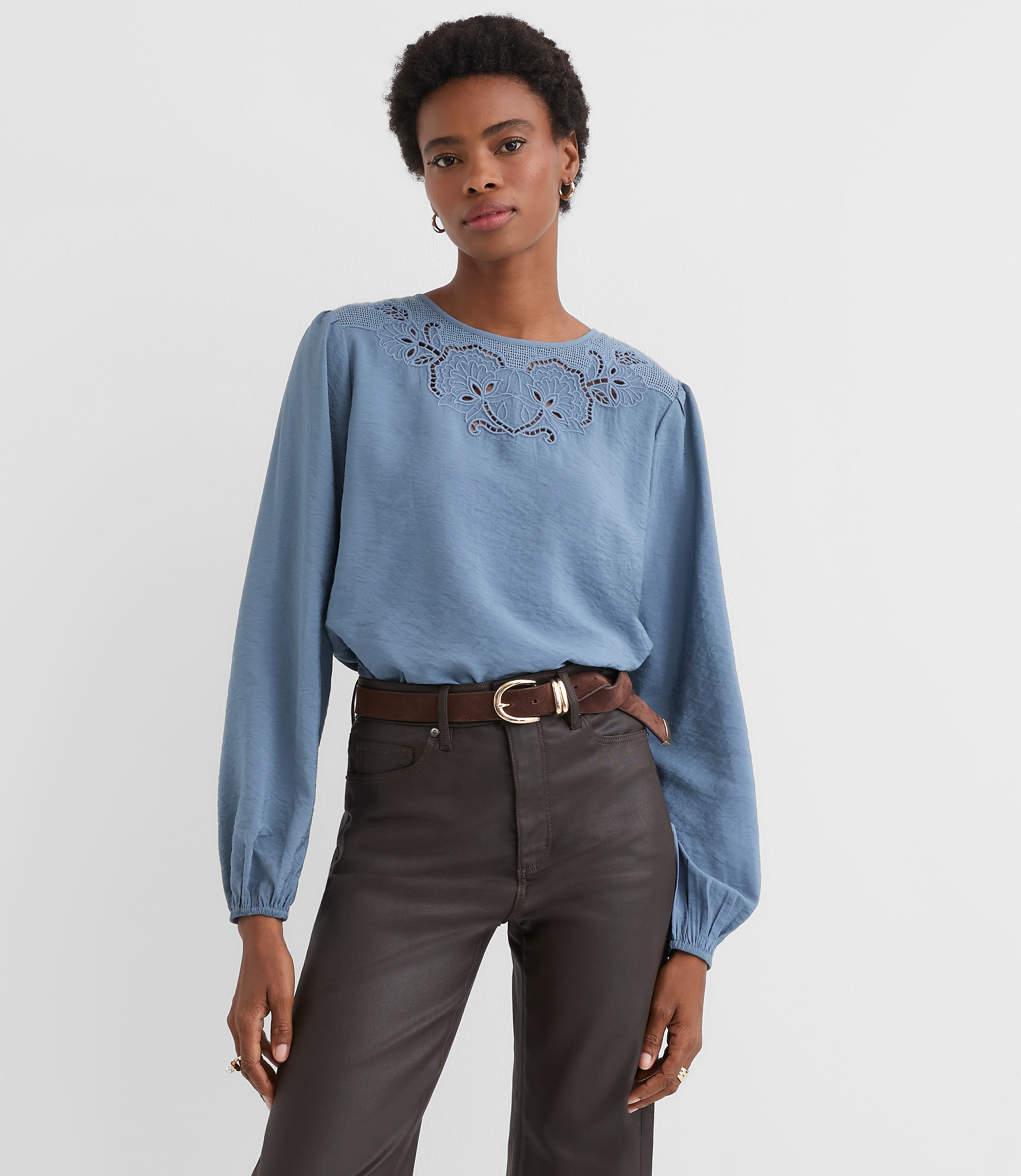 Petite Floral Embroidered Blouse