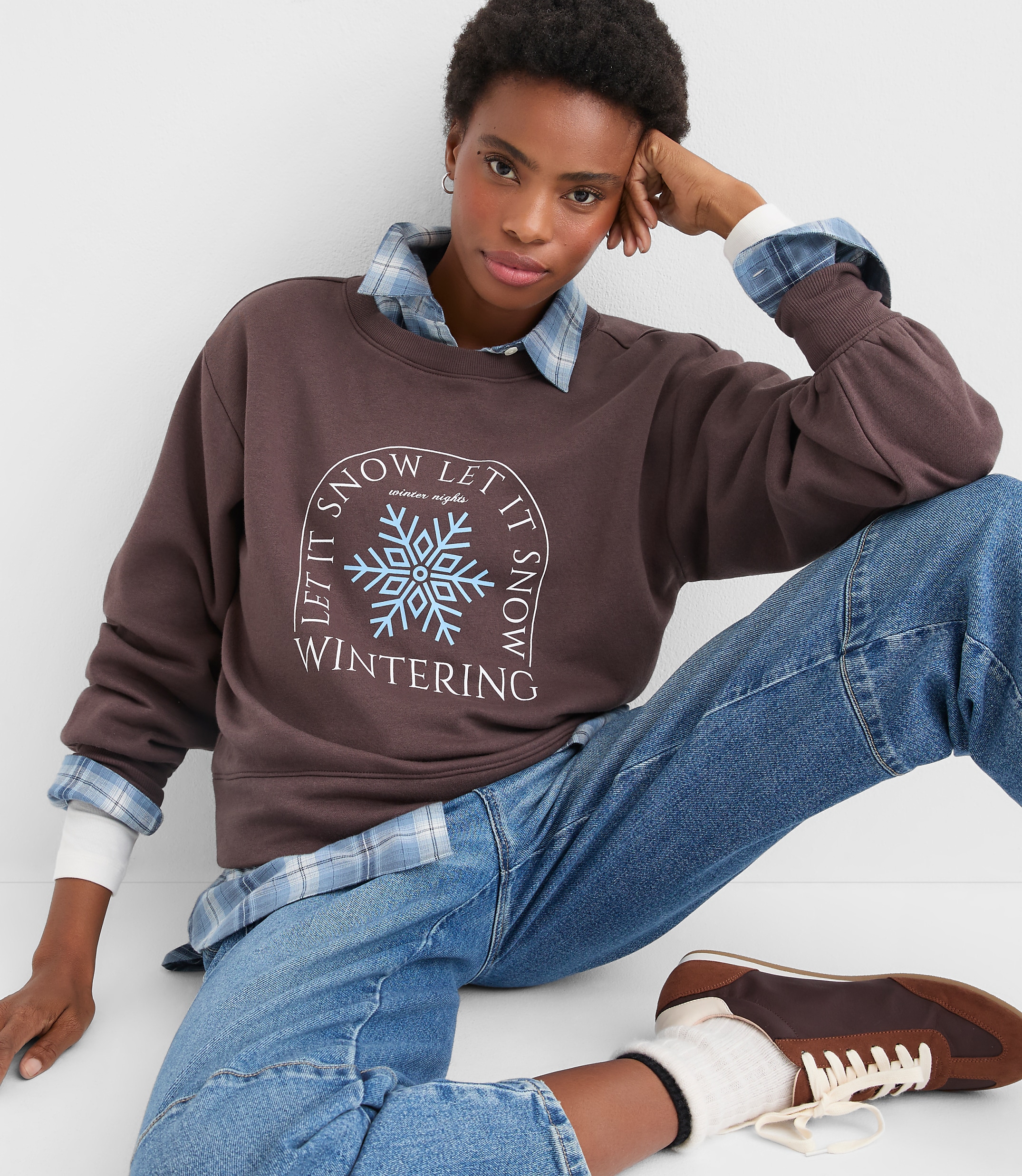 Petite Let It Snow Terry Puff Sleeve Sweatshirt