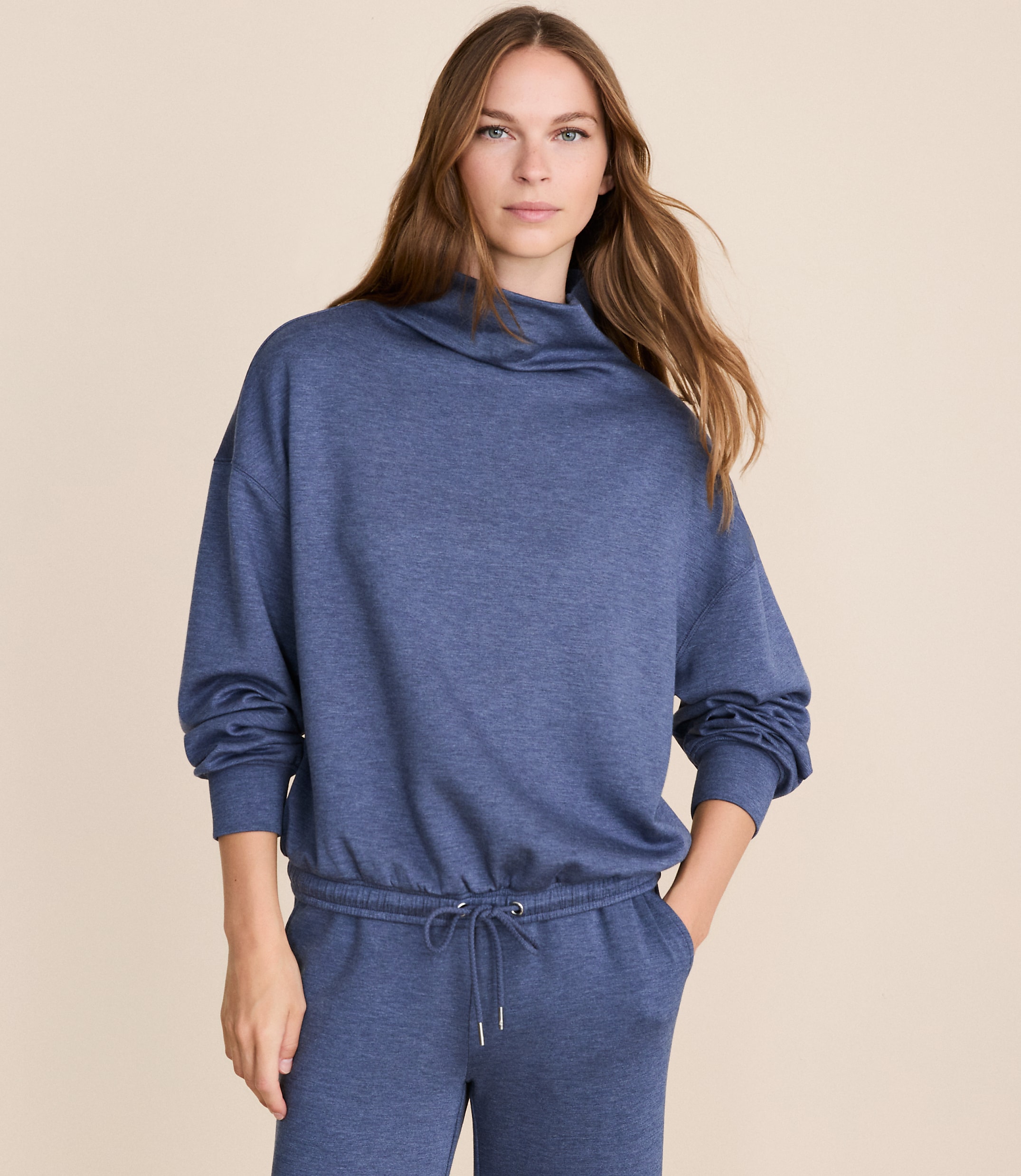 Petite Lou & Grey Heathered Scubasoft Mock Neck Drawstring Hem Top