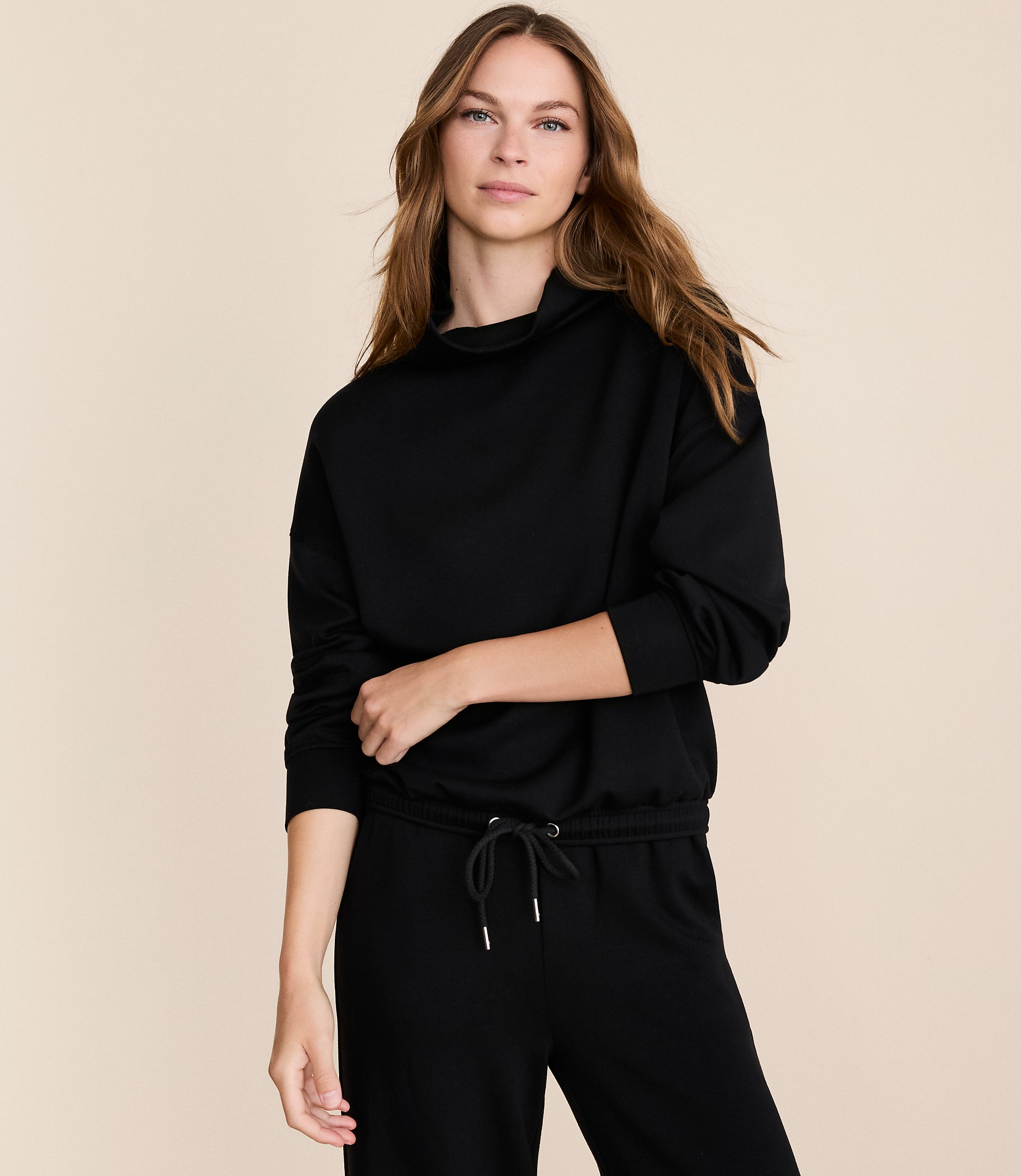 Lou & Grey Scubasoft Mock Neck Drawstring Hem Top