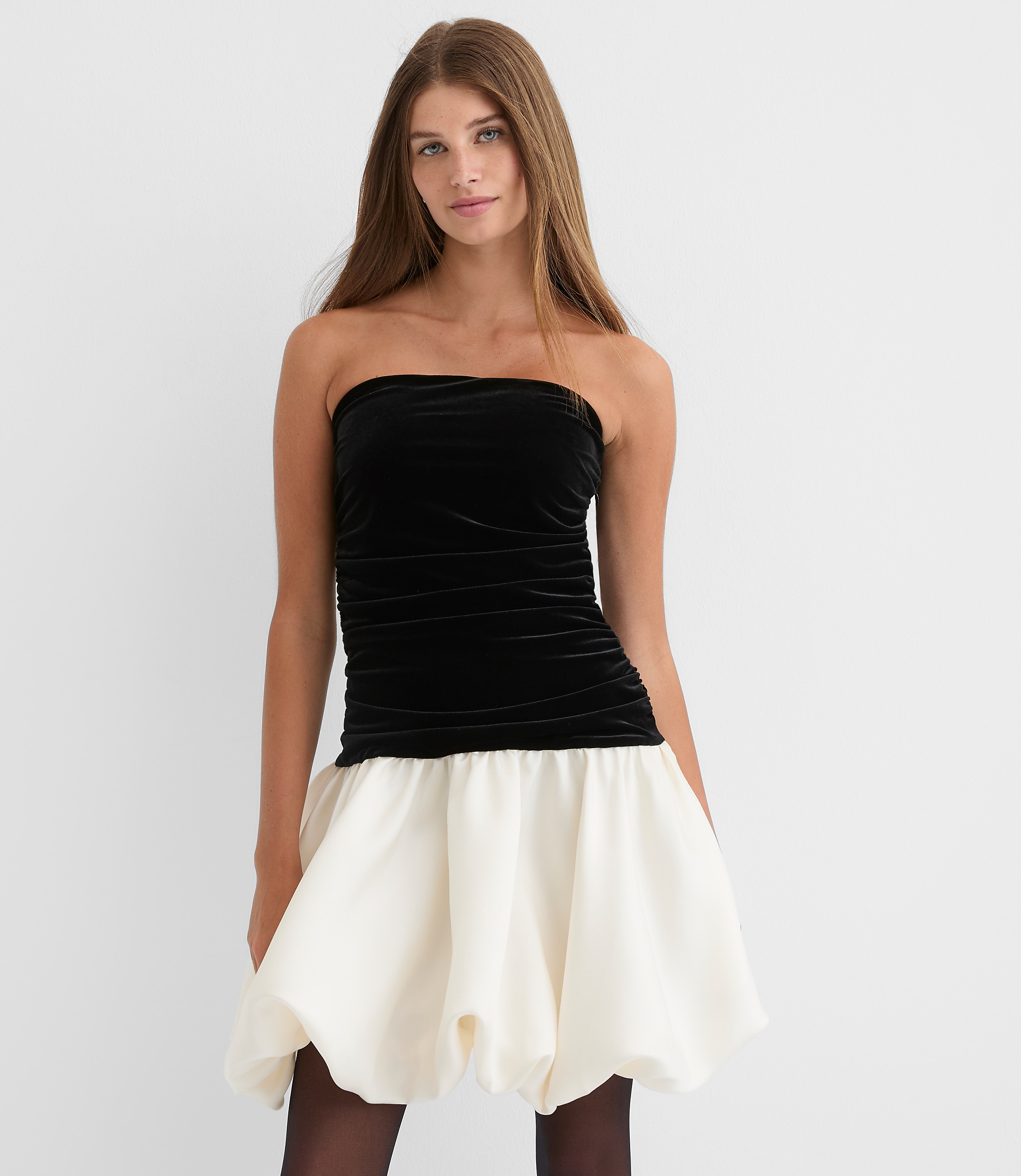 Petite Velvet Strapless Bubble Mini Pocket Dress