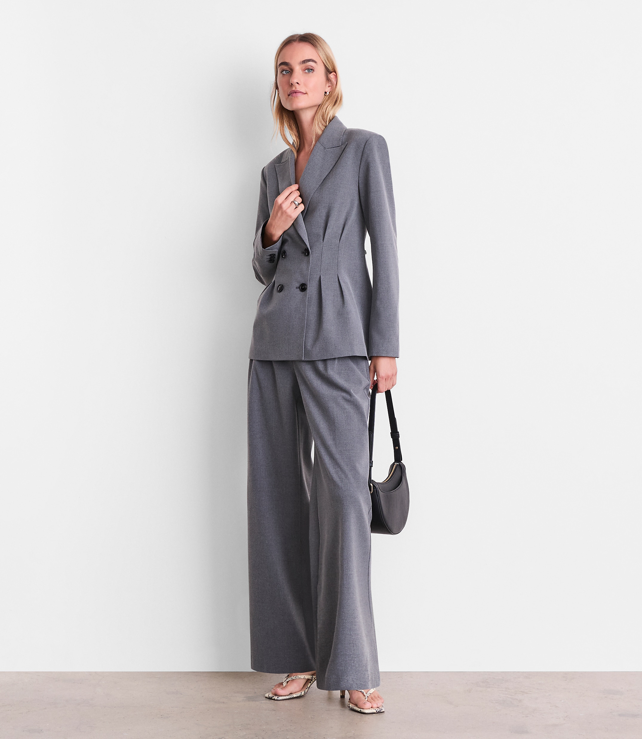 Petite LOFT Versa Seasonless Stretch Double Breasted Blazer in Heather