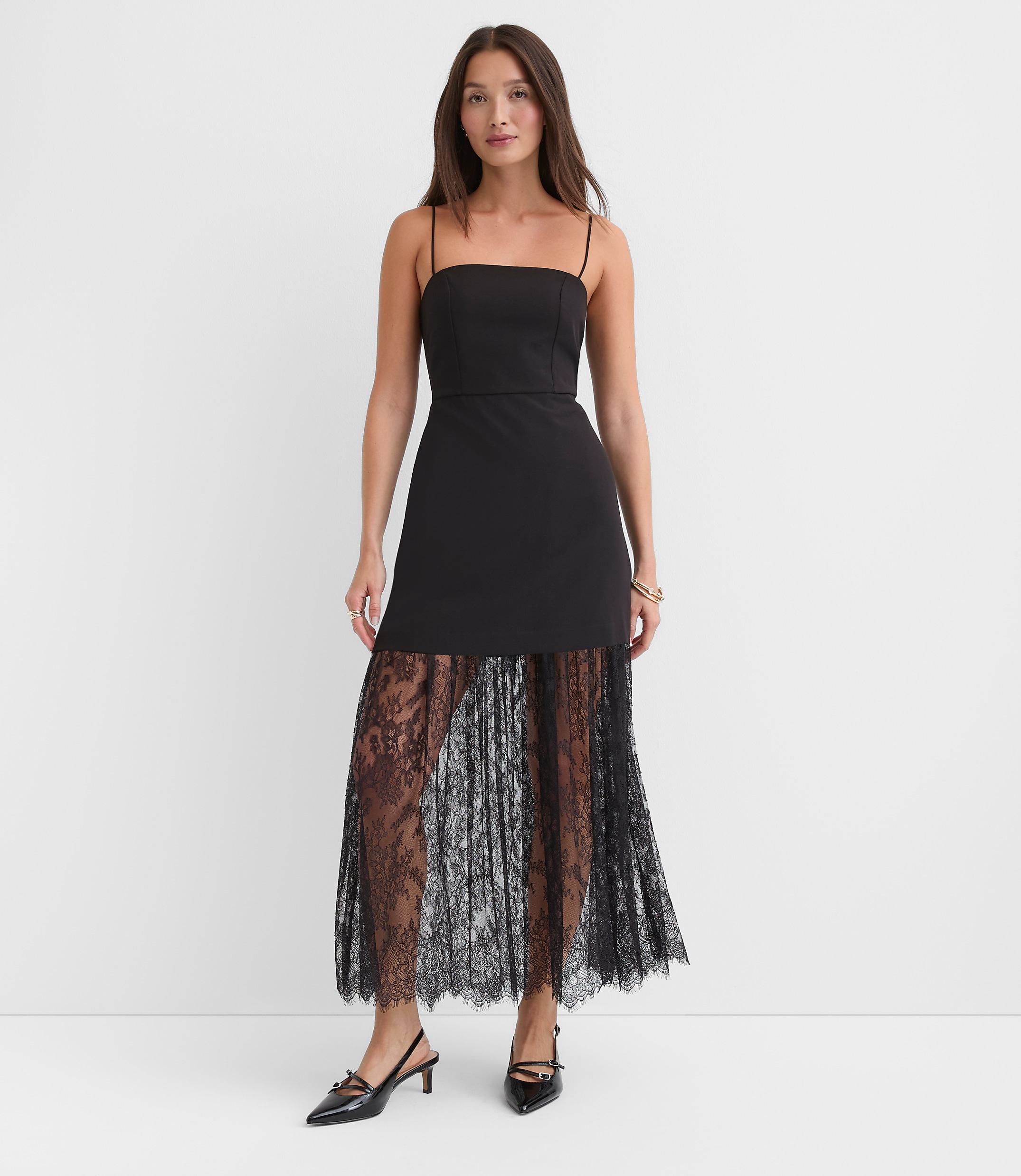 Petite Chantilly Lace Mixed Media Maxi Dress