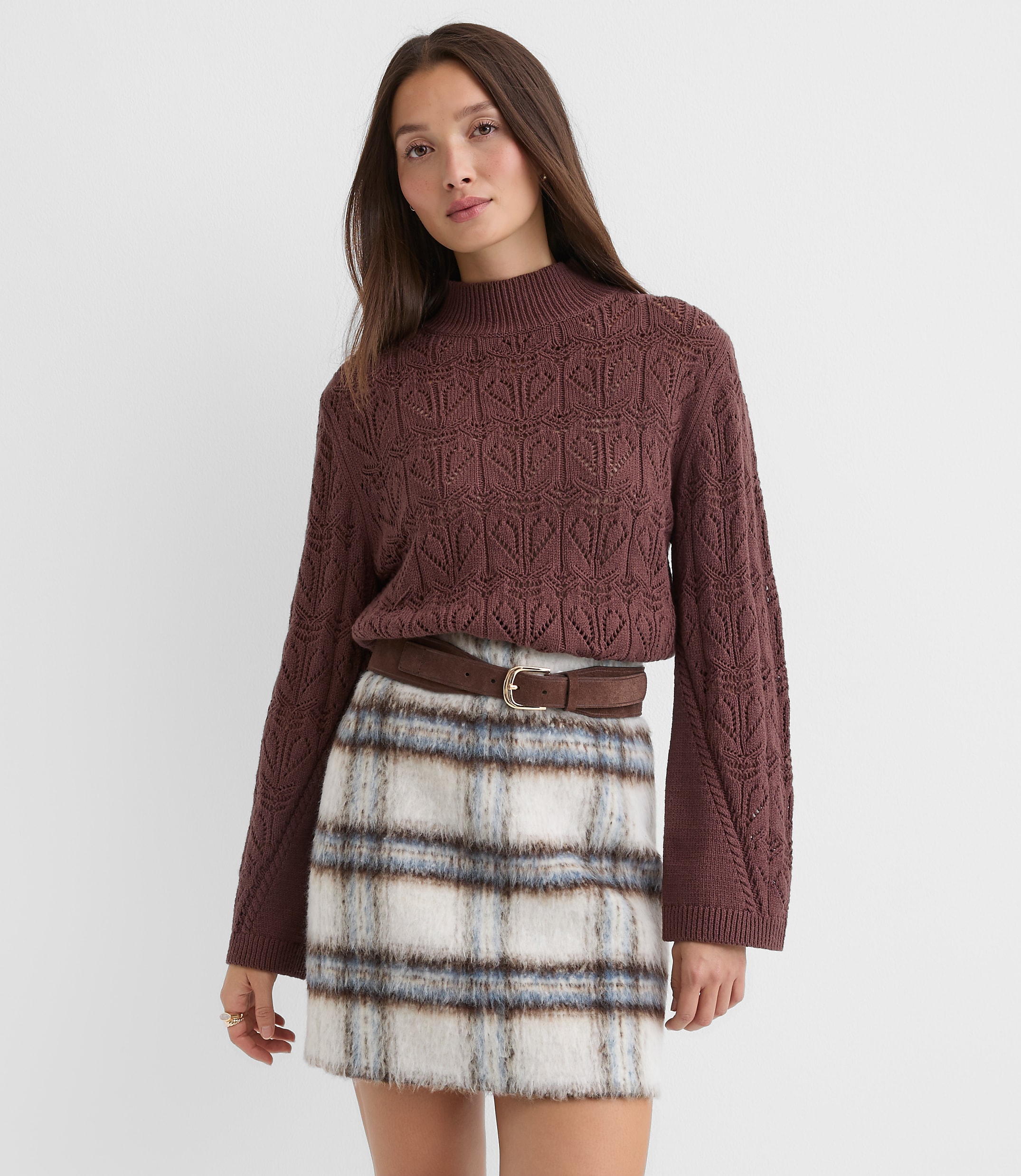 Petite Pointelle Flare Sleeve Sweater