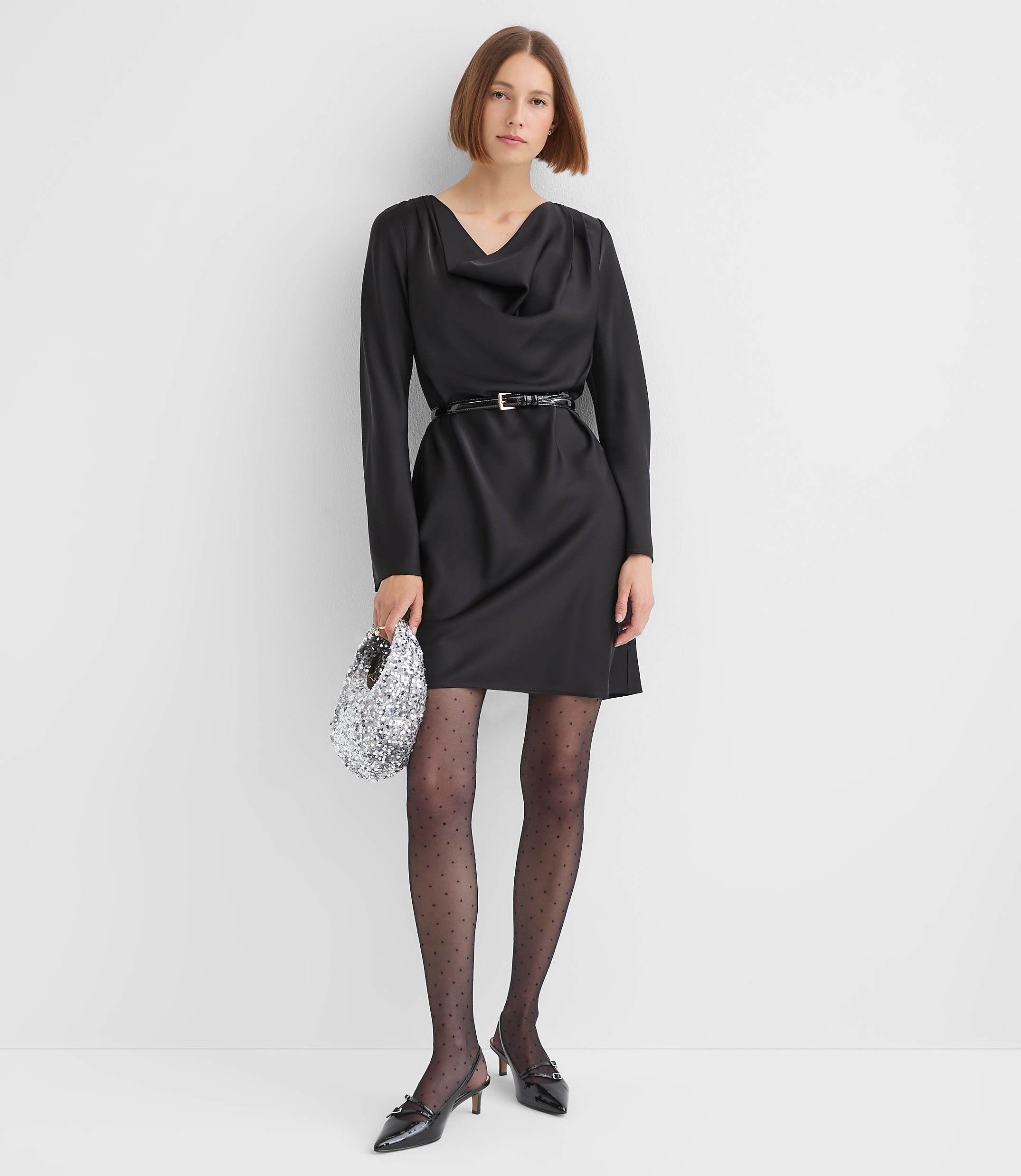 Petite Satin Cowl Neck Mini Dress