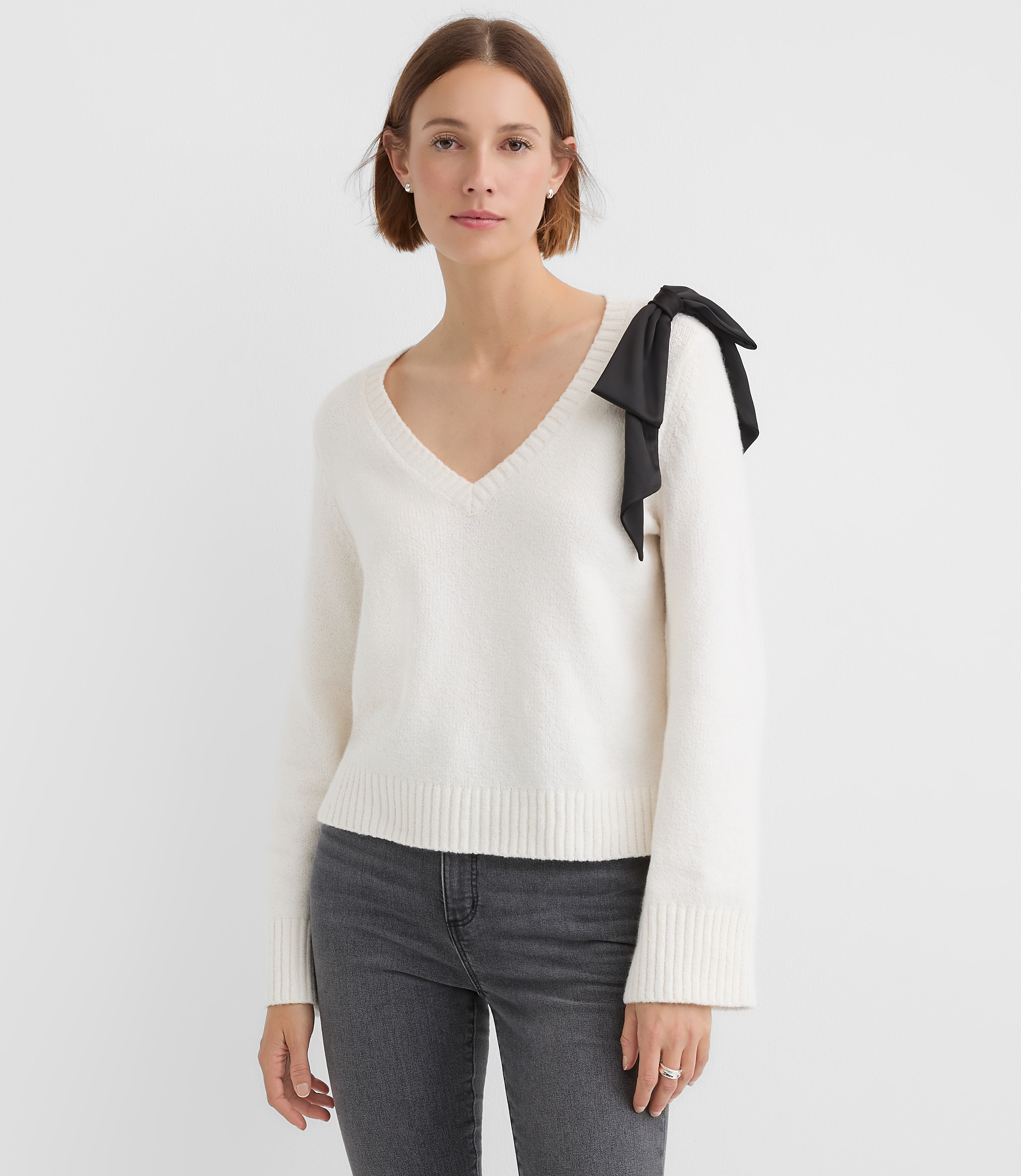 Petite Satin Bow Wide Sleeve Sweater
