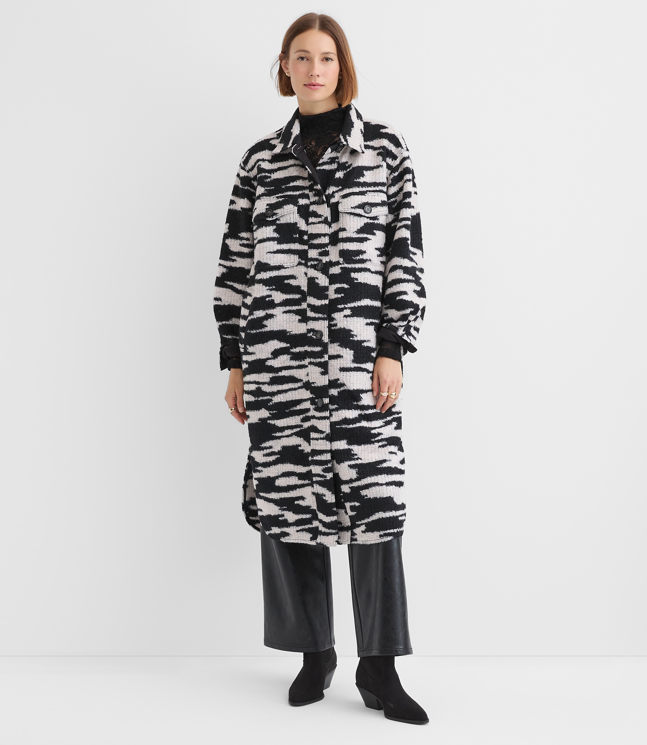 Geo Boucle Oversized Shirt Jacket