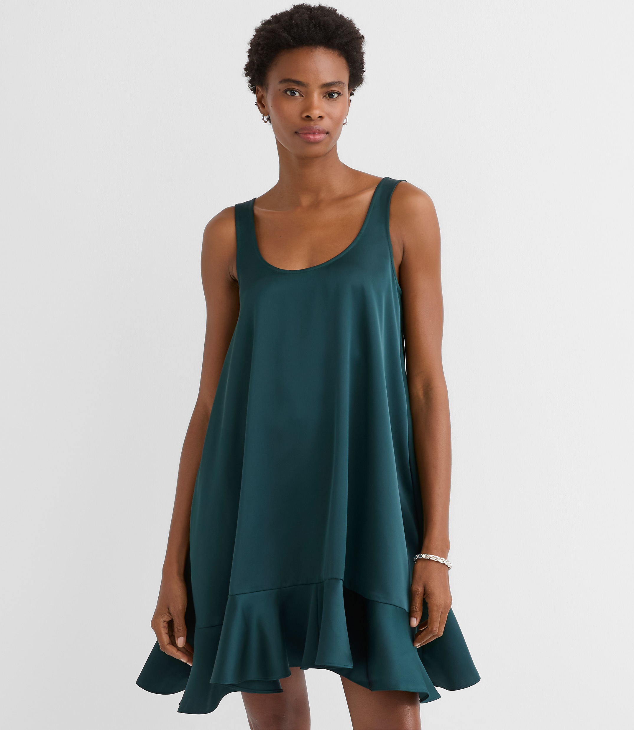 Petite Satin Ruffle Mini Pocket Dress