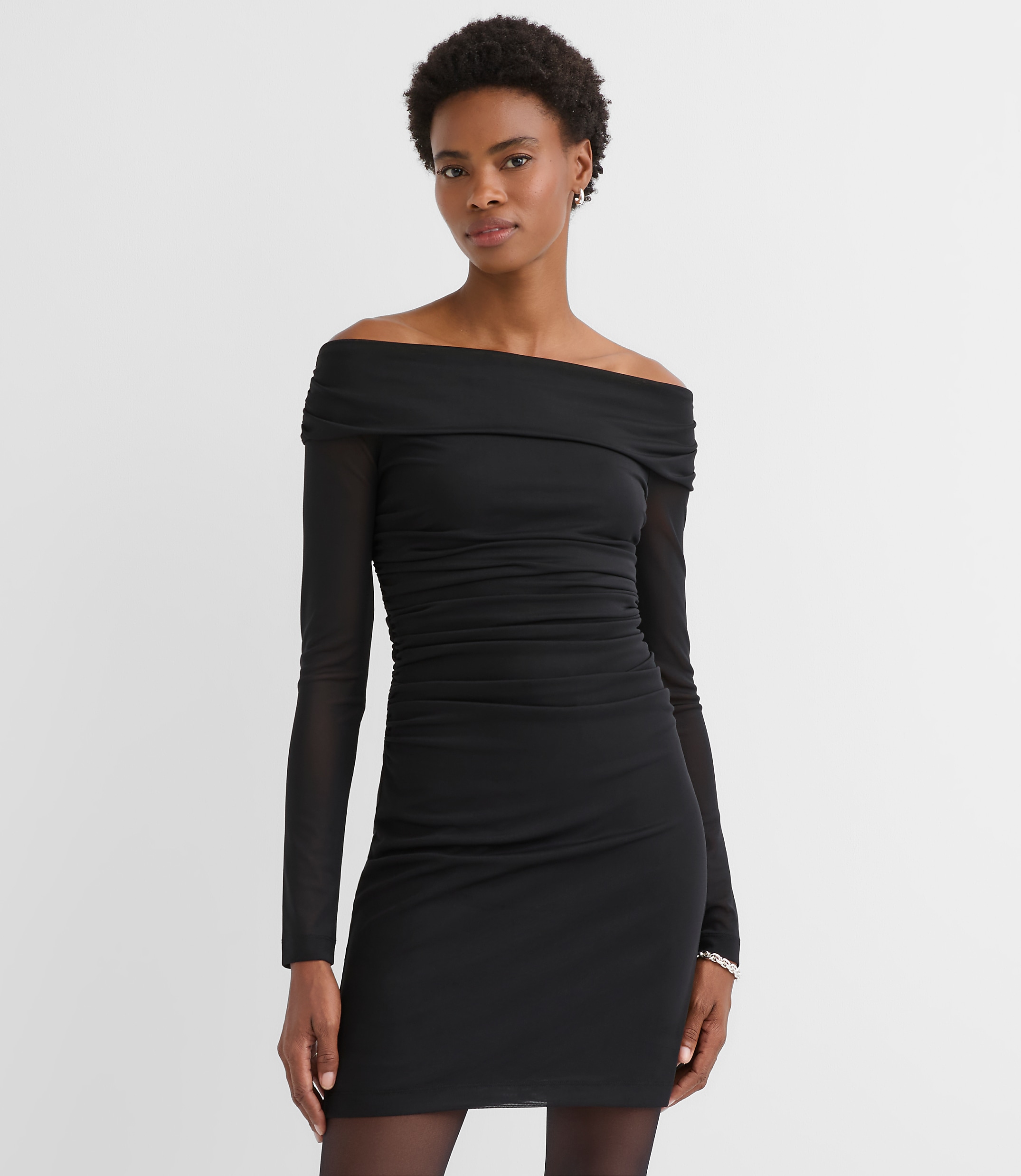 Mesh Ruched Off The Shoulder Mini Dress